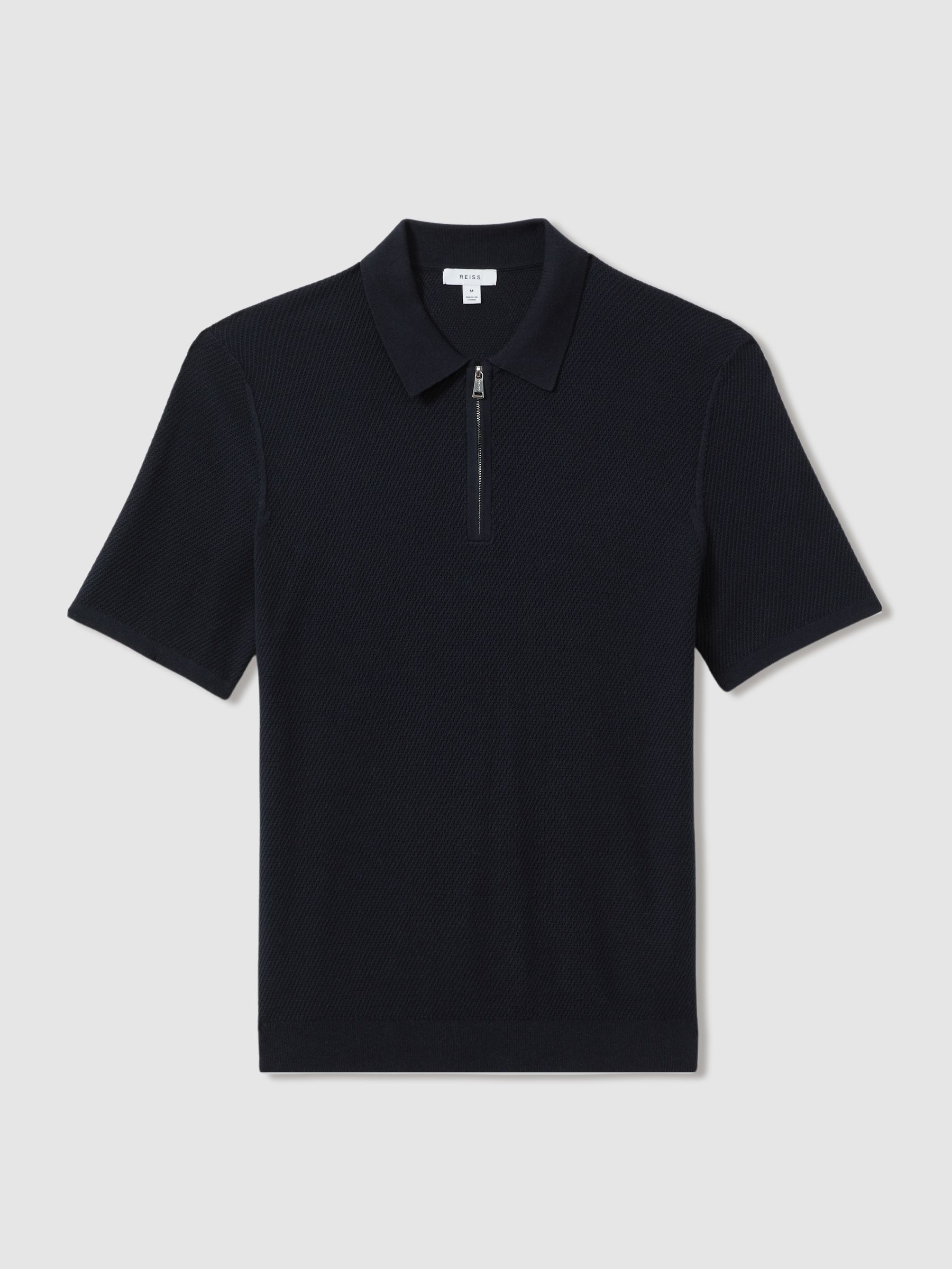 Textured Half-Zip Polo Shirt in Navy - Image 2 of 5