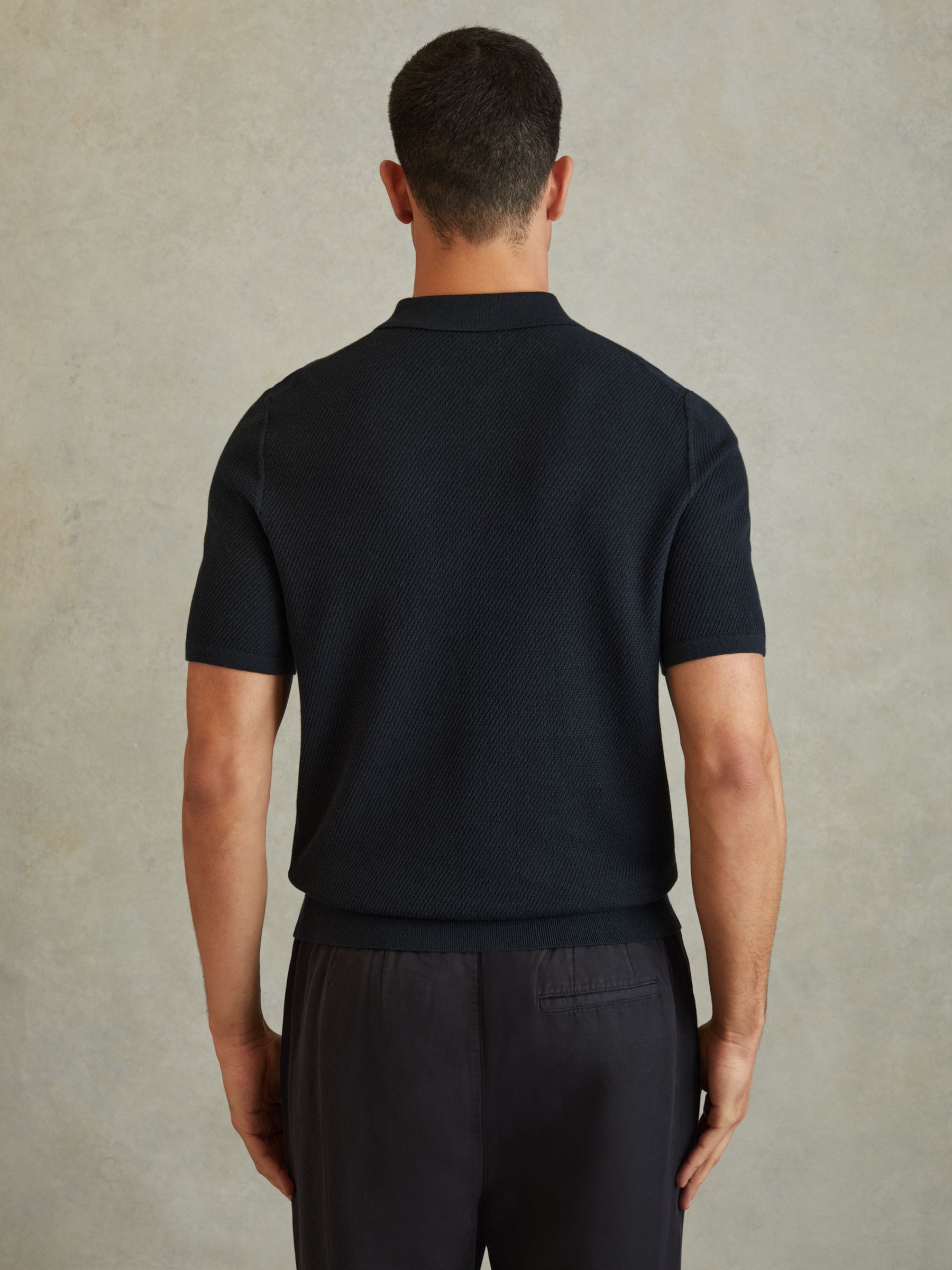 Textured Half-Zip Polo Shirt in Navy - Image 4 of 5