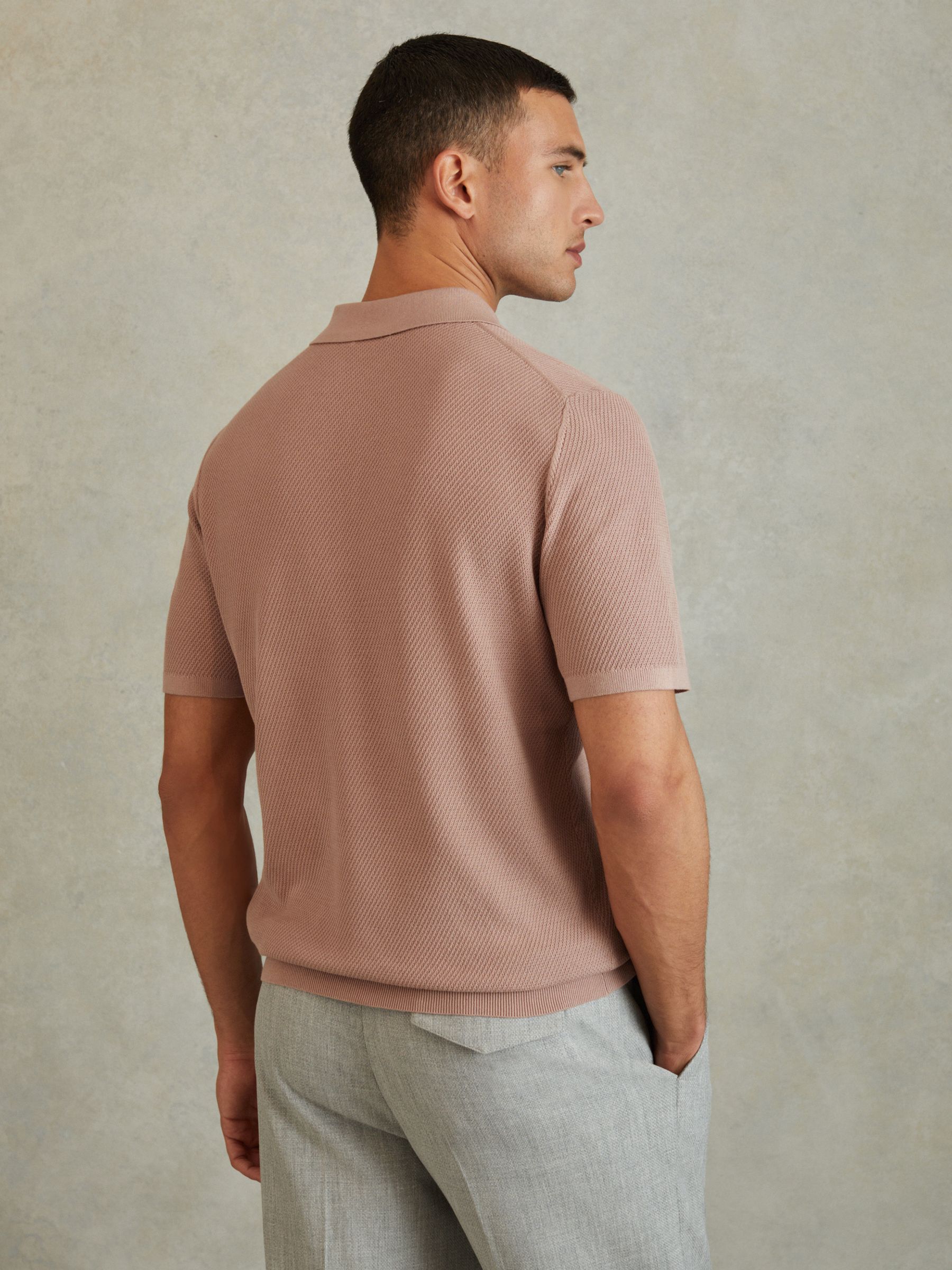 Textured Half-Zip Polo Shirt in Soft Pink - Image 5 of 6