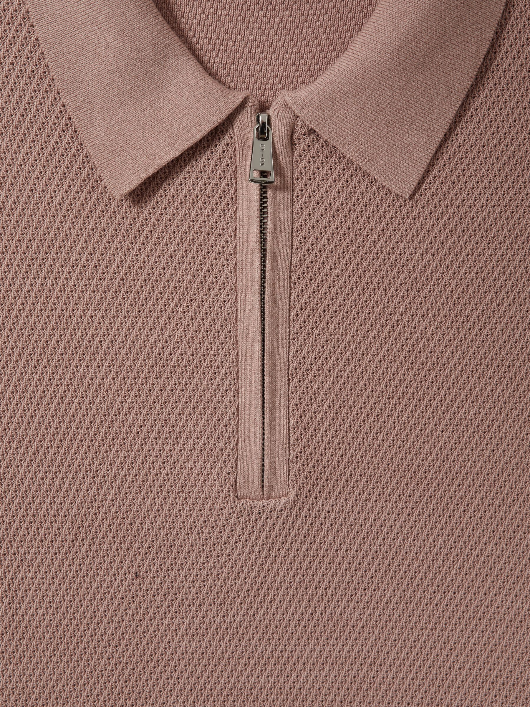 Textured Half-Zip Polo Shirt in Soft Pink - Image 6 of 6