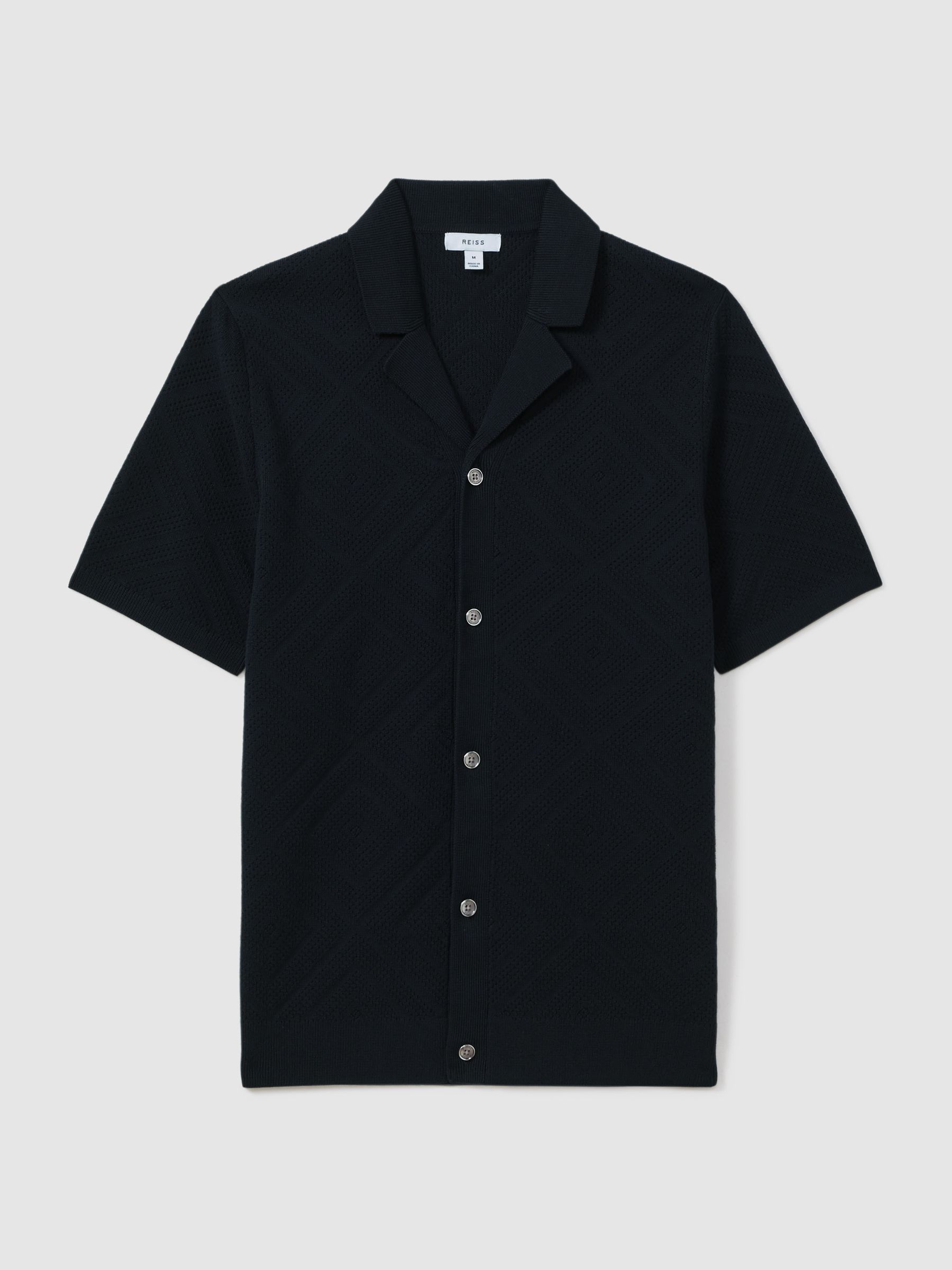 Cotton Cuban Collar Shirt in Navy - Image 2 of 6
