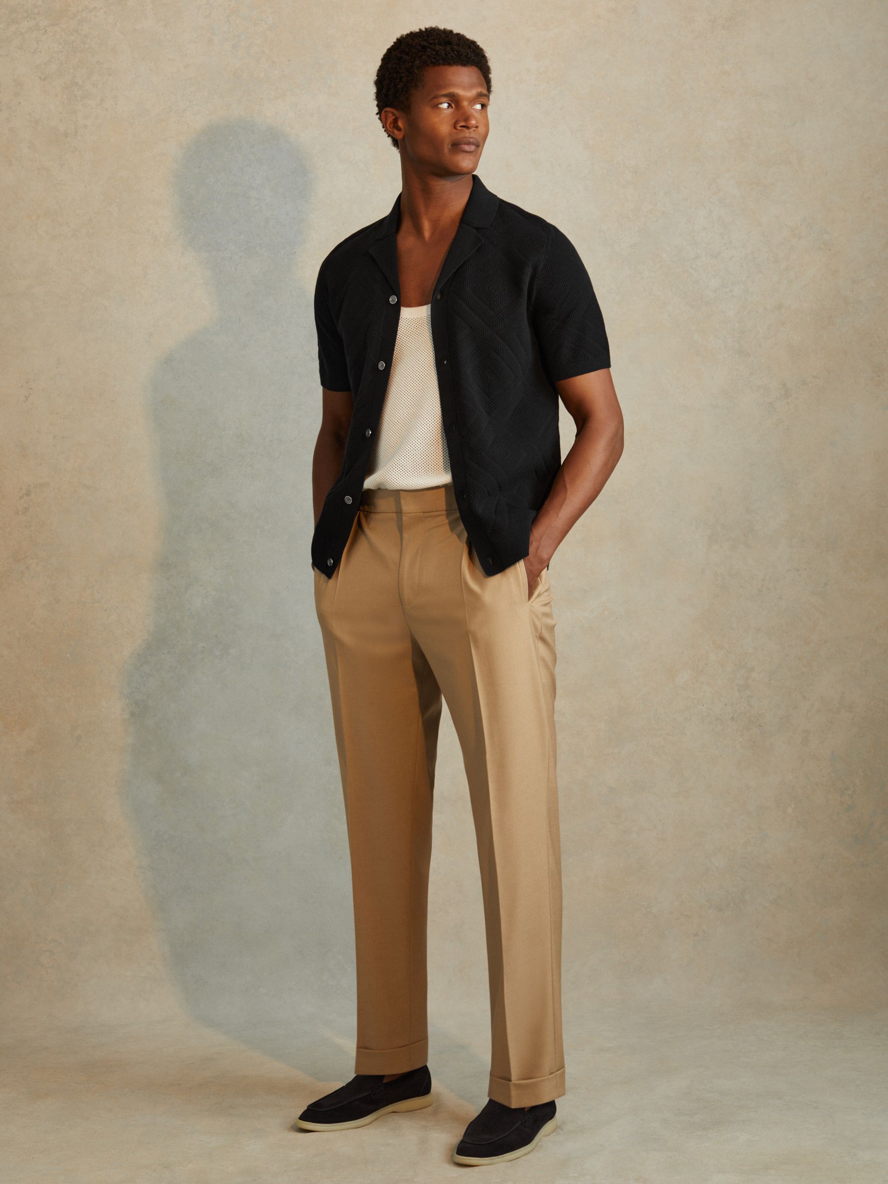 Cotton Cuban Collar Shirt in Navy - Image 3 of 6