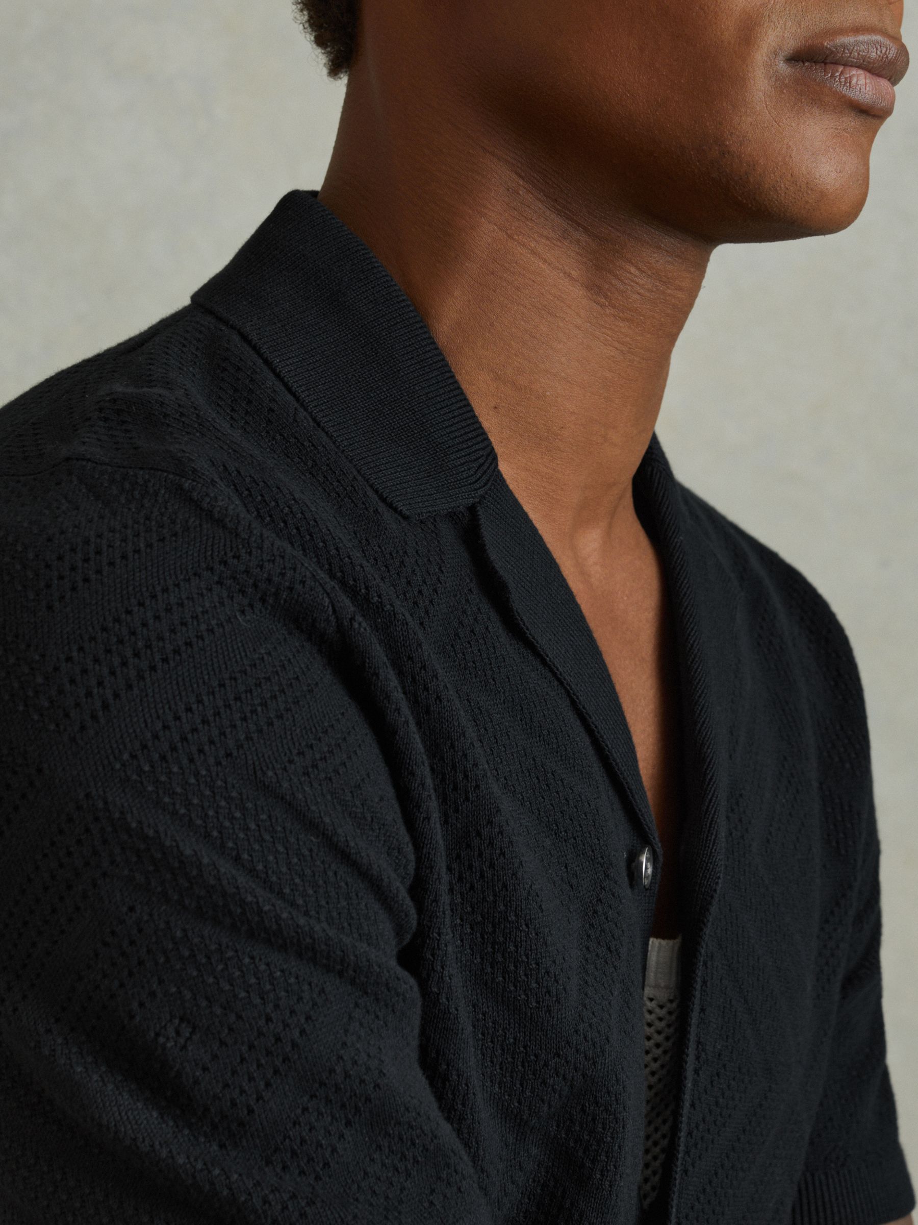 Cotton Cuban Collar Shirt in Navy - Image 4 of 6