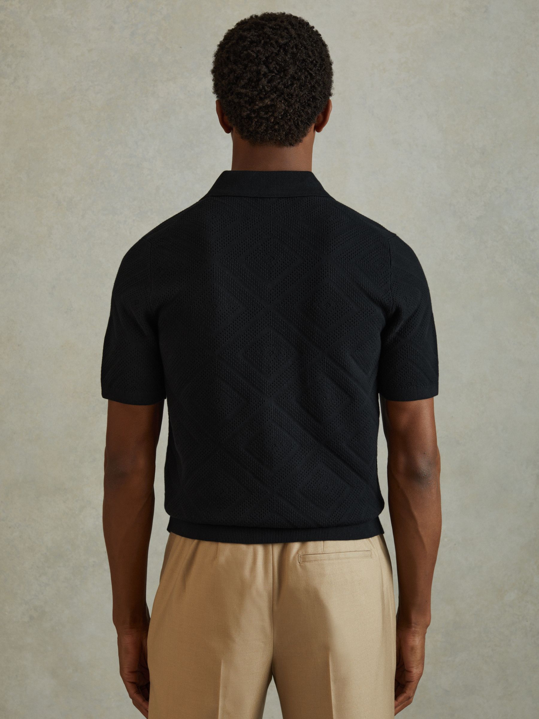 Cotton Cuban Collar Shirt in Navy - Image 5 of 6