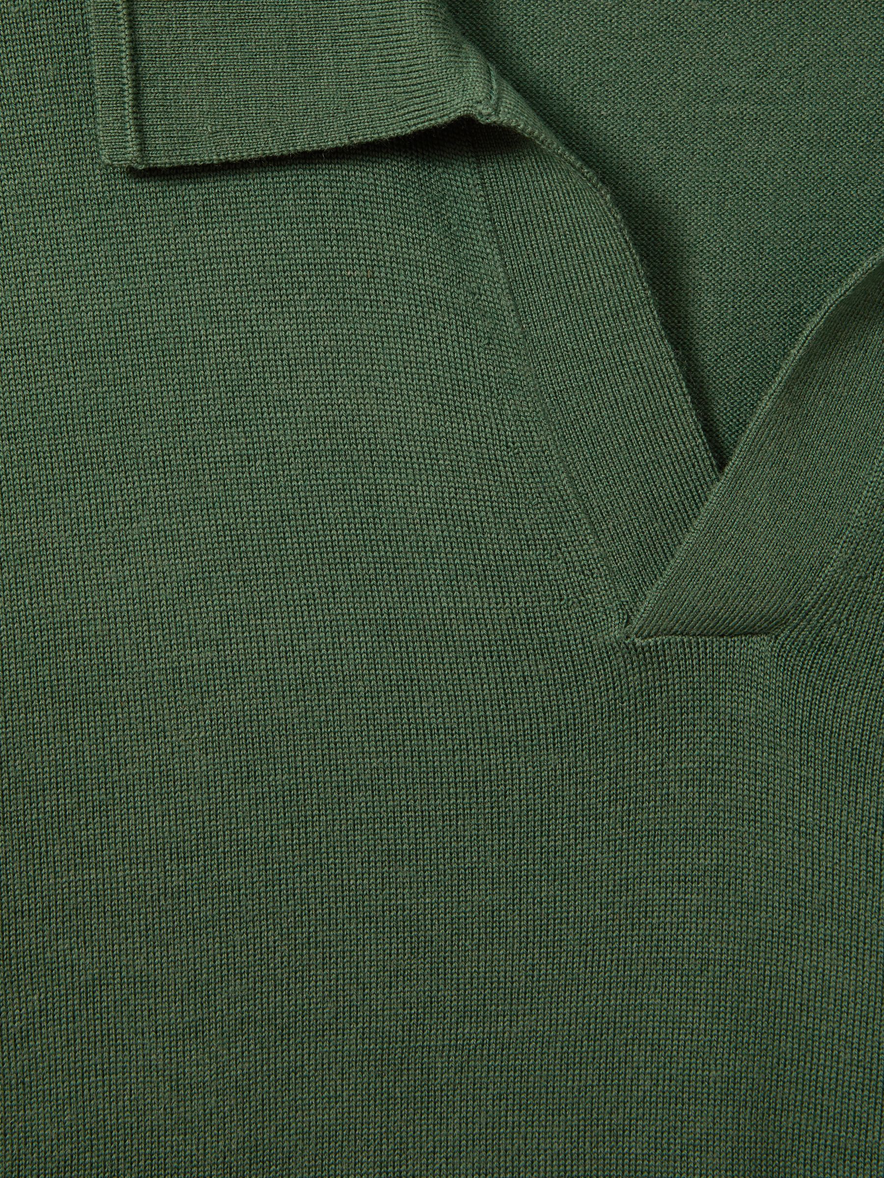 Merino Wool Open Collar Polo Shirt in Lizard Green - Image 6 of 6