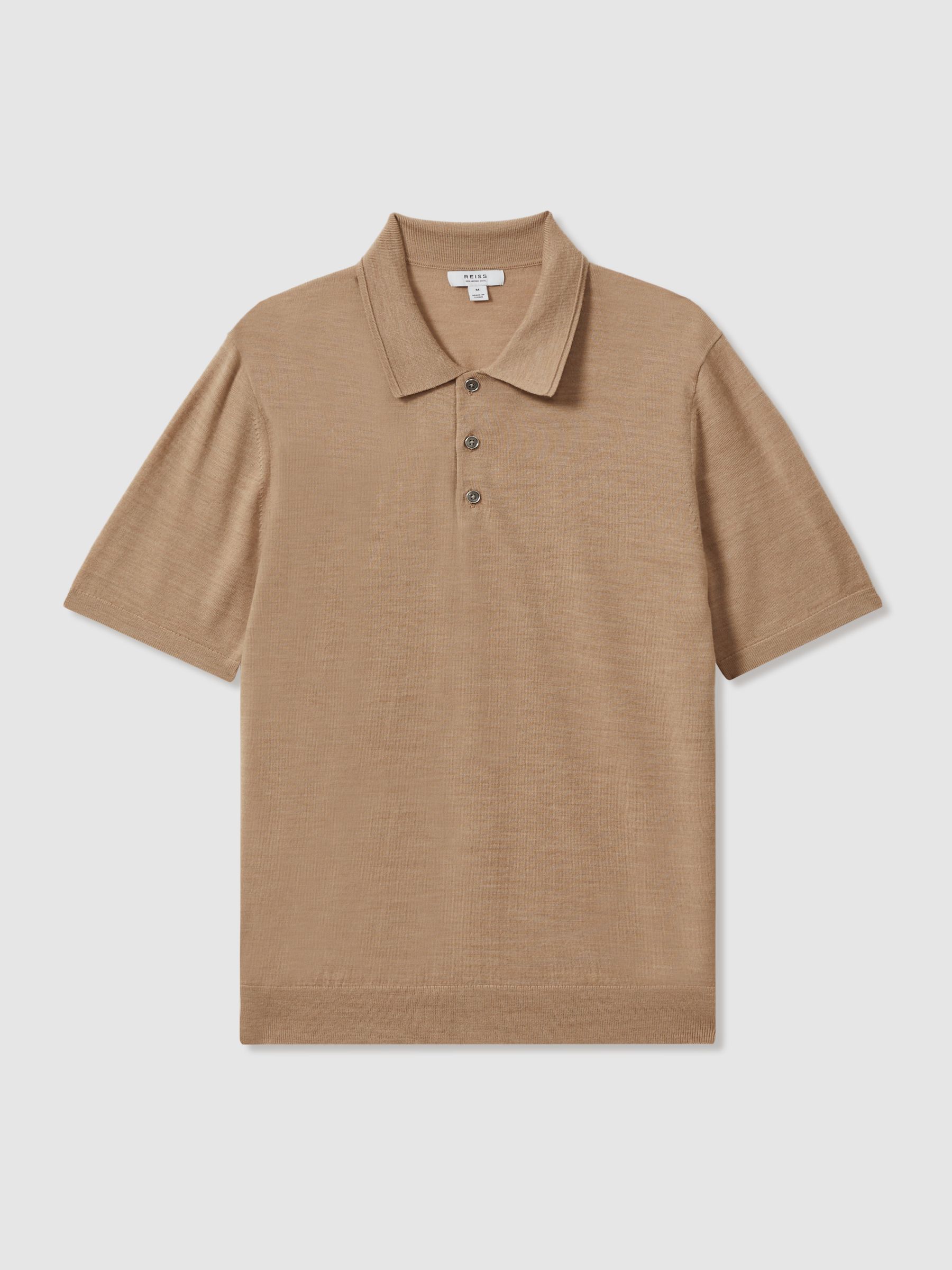 Merino Wool Short Sleeve Polo Shirt in Camel Melange - Image 2 of 5 Merino Wool Short Sleeve Polo Shirt in Camel Melange - Image 2 of 5