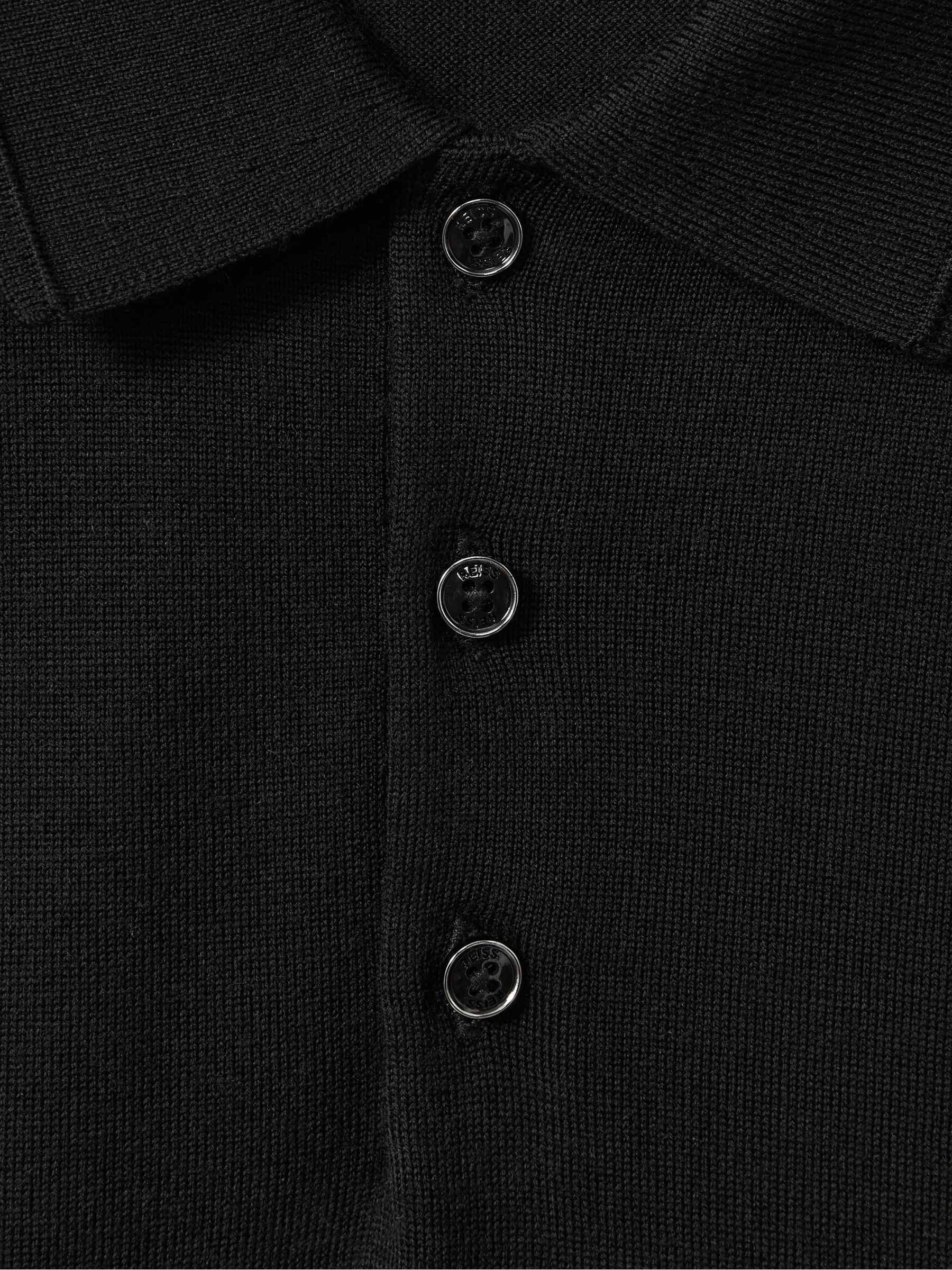 Merino Wool Short-Sleeve Polo Shirt in Black - Image 6 of 6