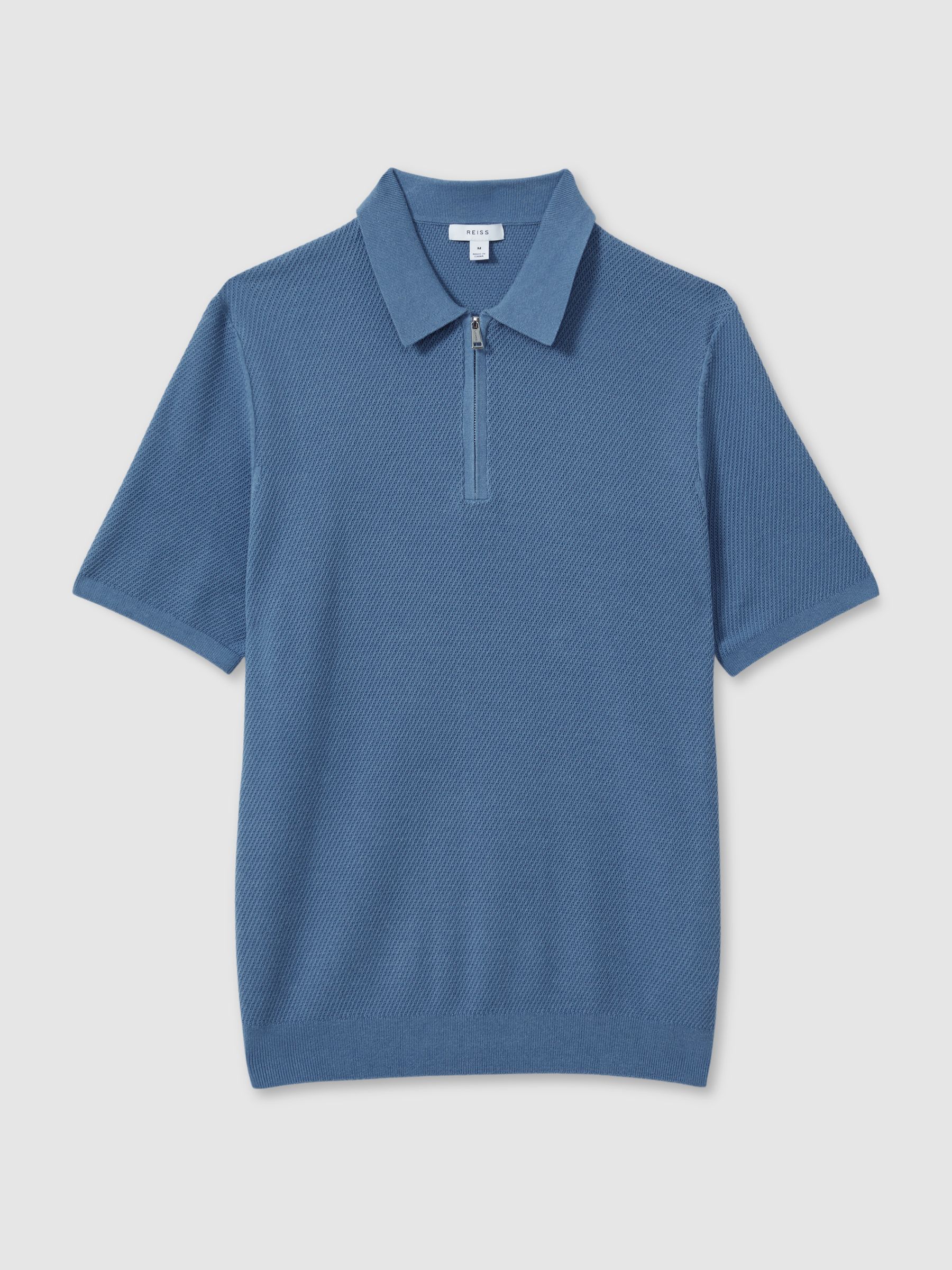Reiss Textured Half-Zip Polo Shirt in Blue | REISS