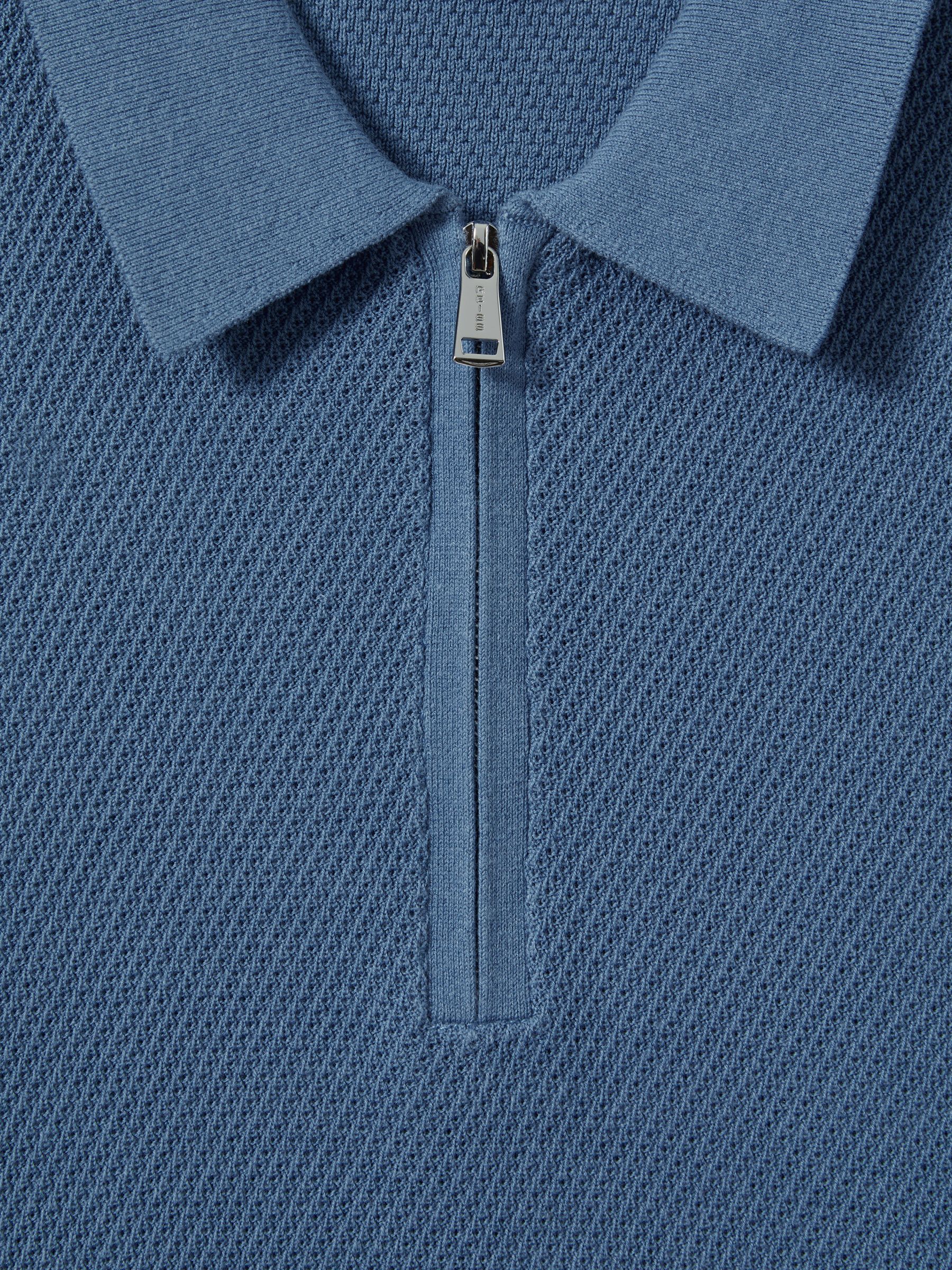 Reiss Textured Half-Zip Polo Shirt in Blue | REISS