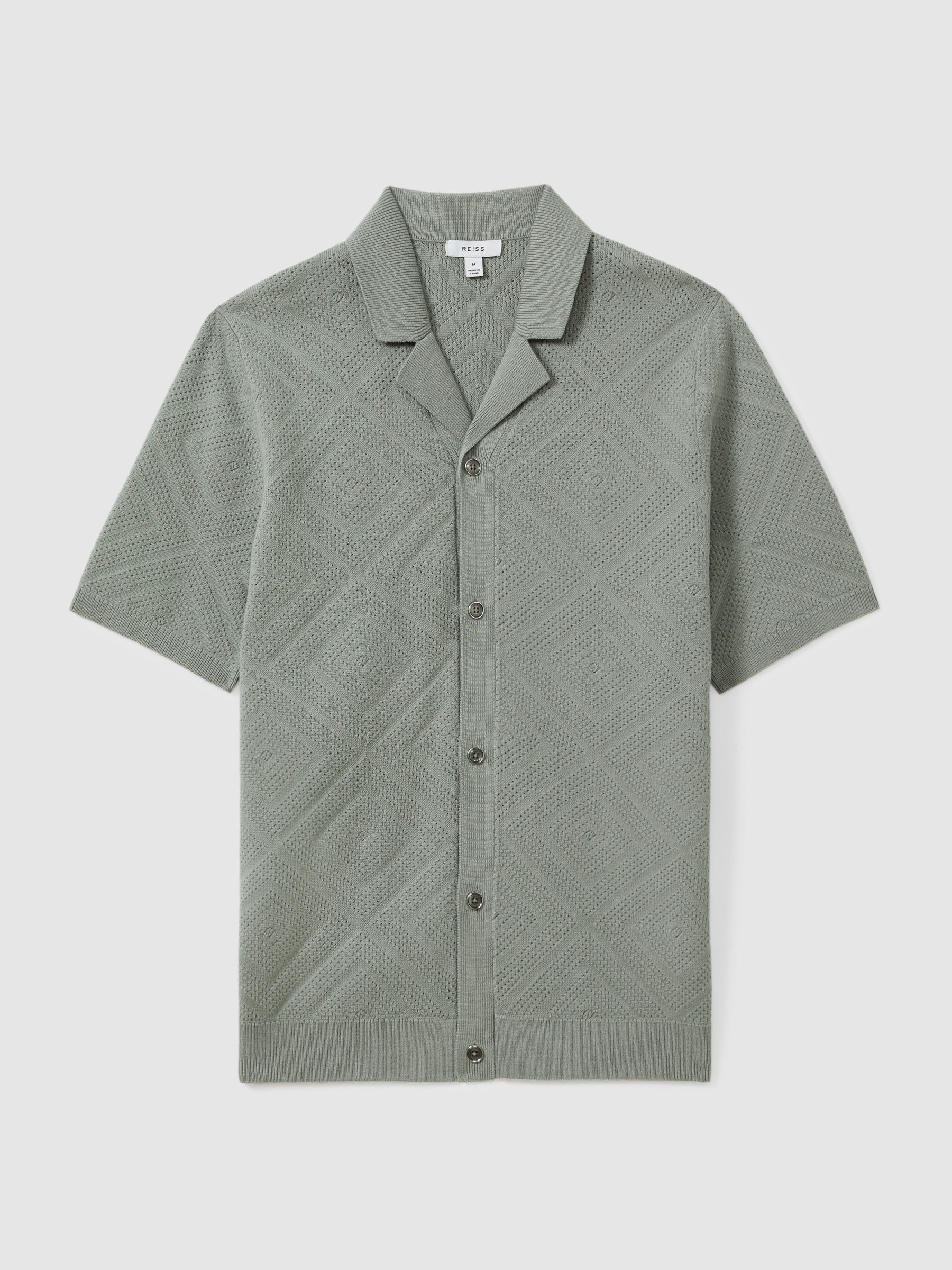 Cotton Cuban Collar Shirt in Soft Sage - Image 2 of 5
