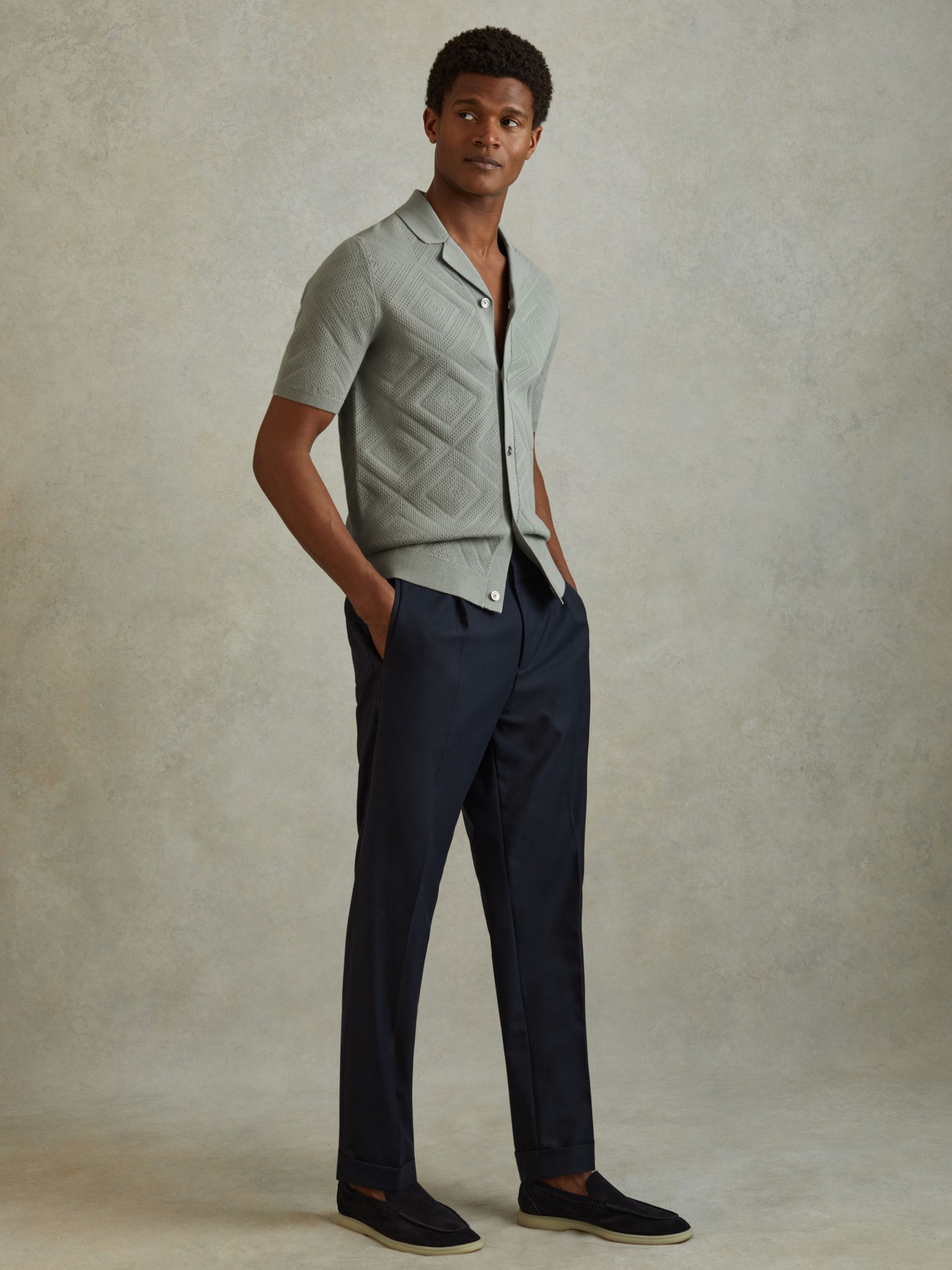 Cotton Cuban Collar Shirt in Soft Sage - Image 3 of 5