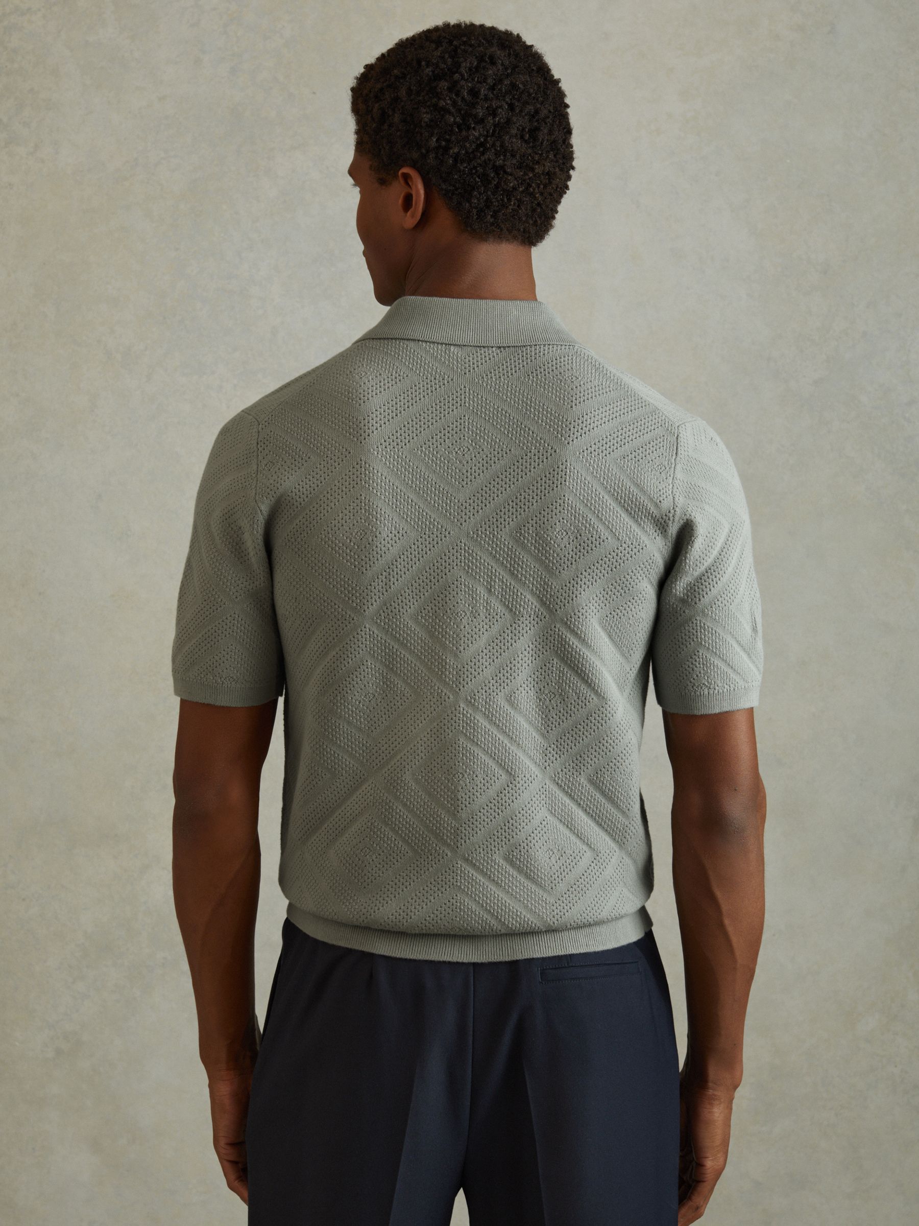 Cotton Cuban Collar Shirt in Soft Sage - Image 4 of 5