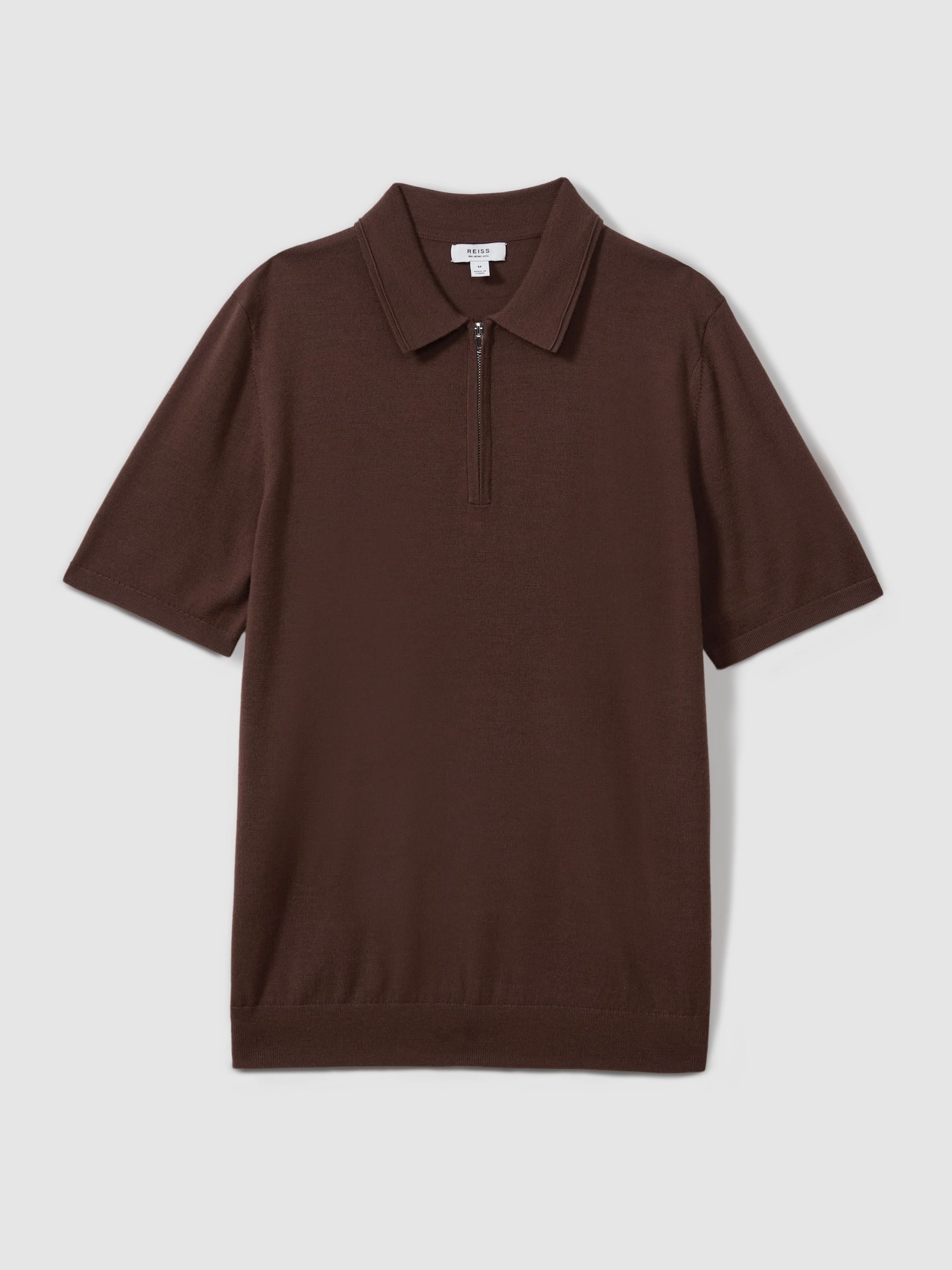 Merino Wool Half-Zip Polo Shirt in Treacle Brown - Image 2 of 5