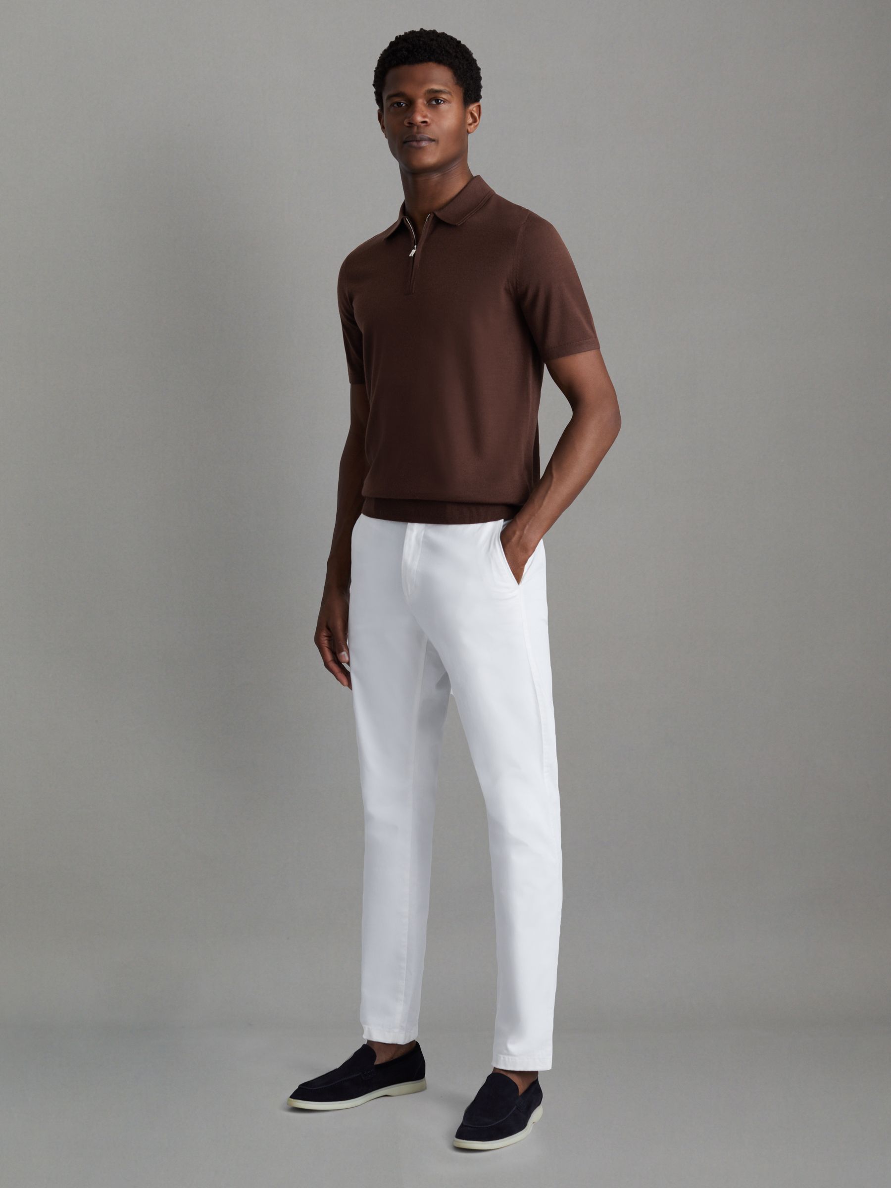 Merino Wool Half-Zip Polo Shirt in Treacle Brown - Image 3 of 5