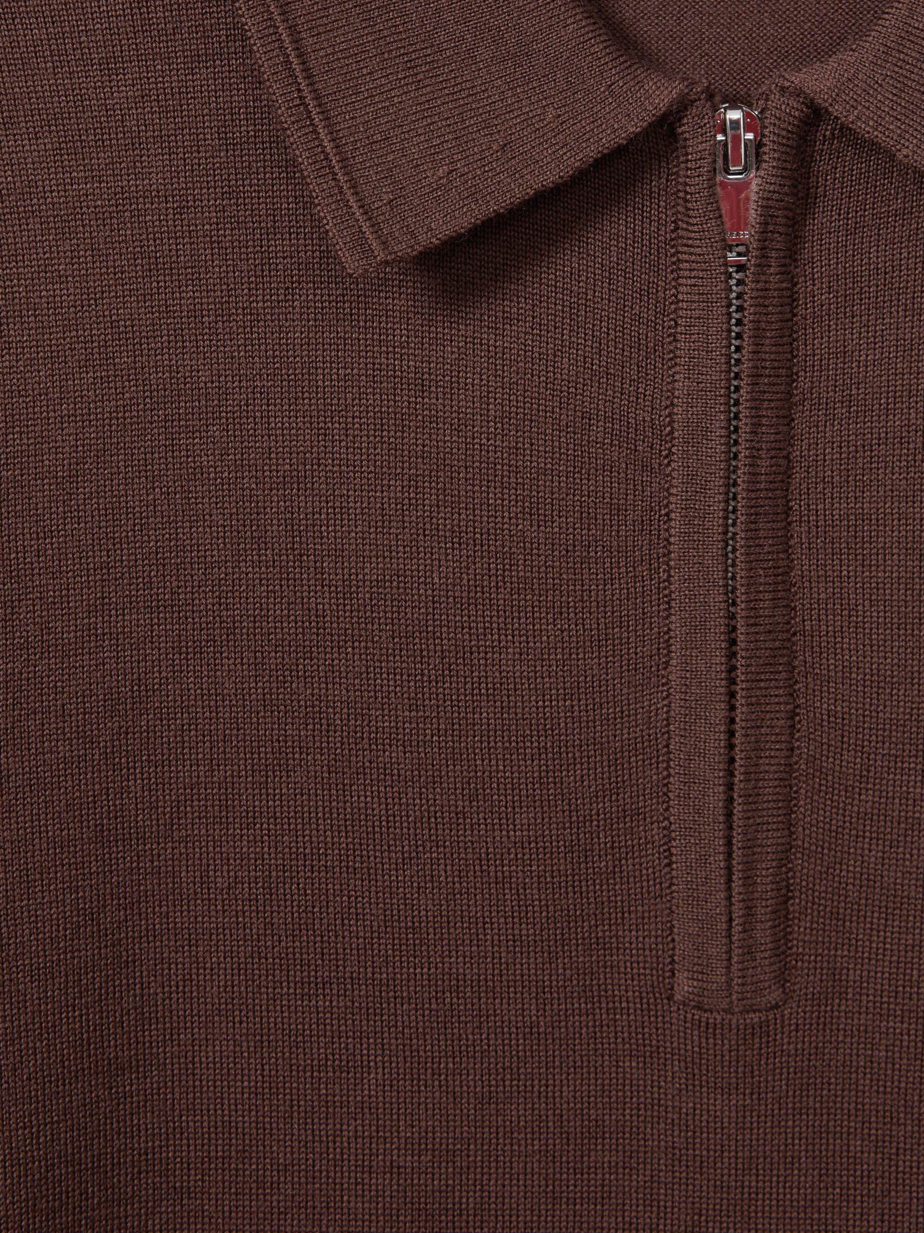 Merino Wool Half-Zip Polo Shirt in Treacle Brown - Image 5 of 5