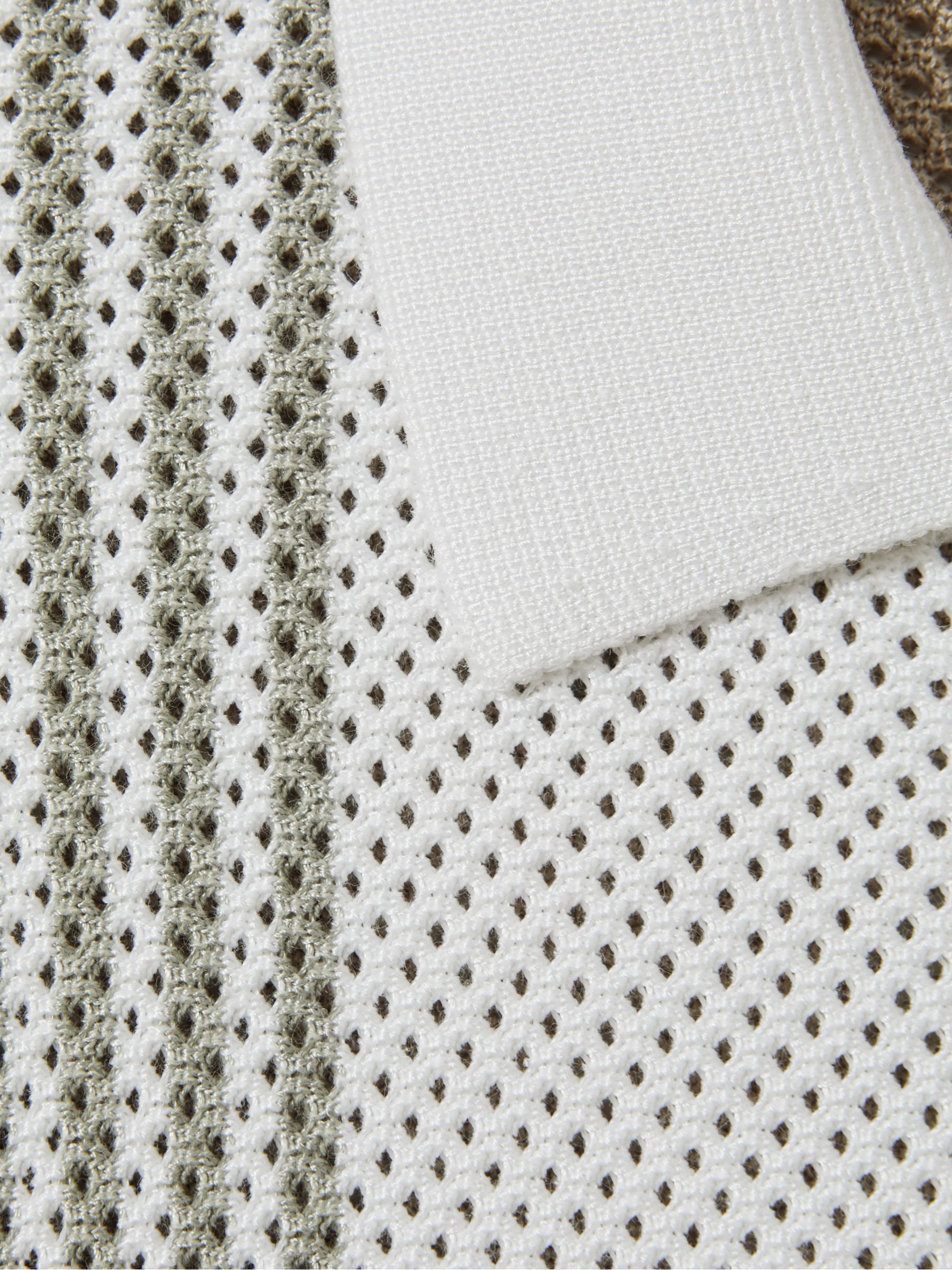 Open-Stitch Half-Zip Polo Shirt in Camel/White - Image 5 of 5