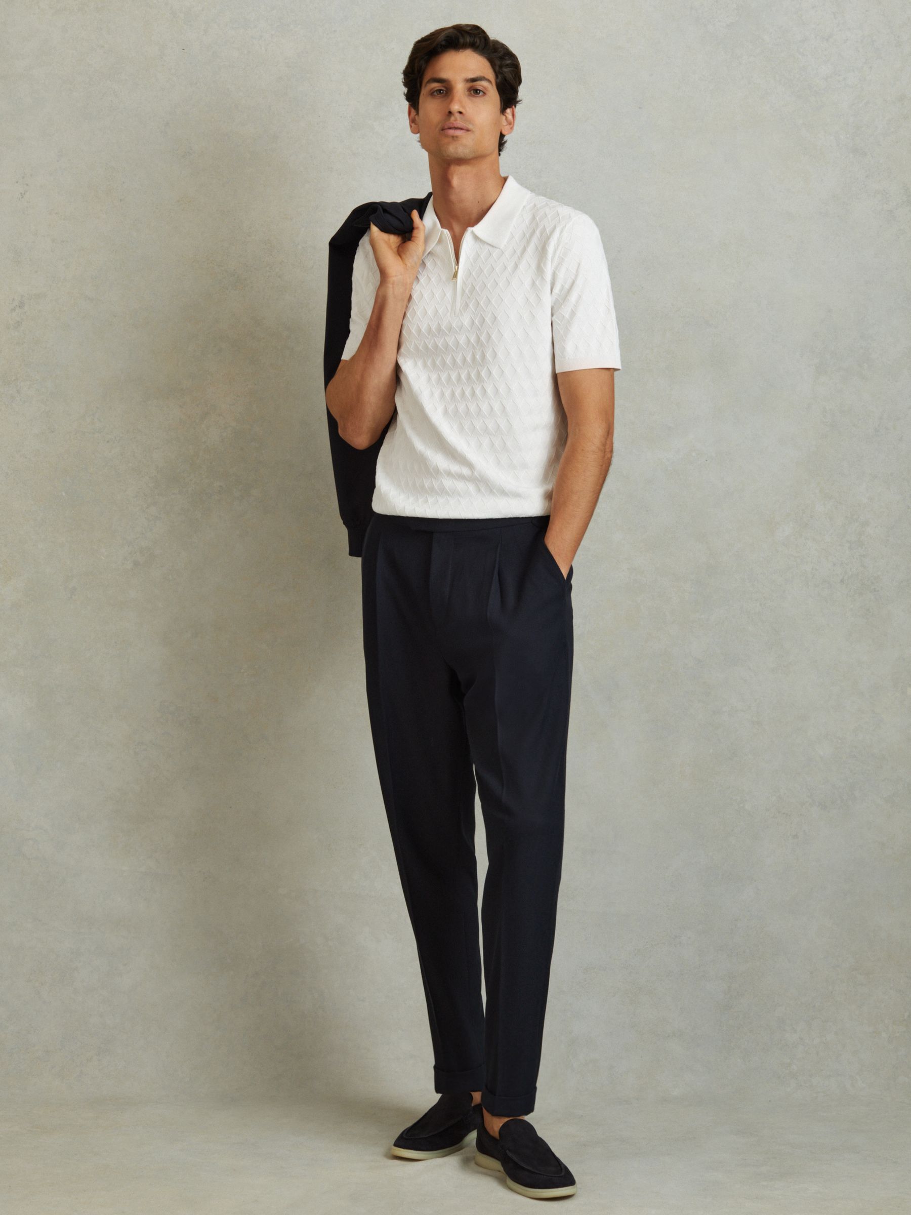 Half Zip Knitted Polo Shirt in White - Image 1 of 5