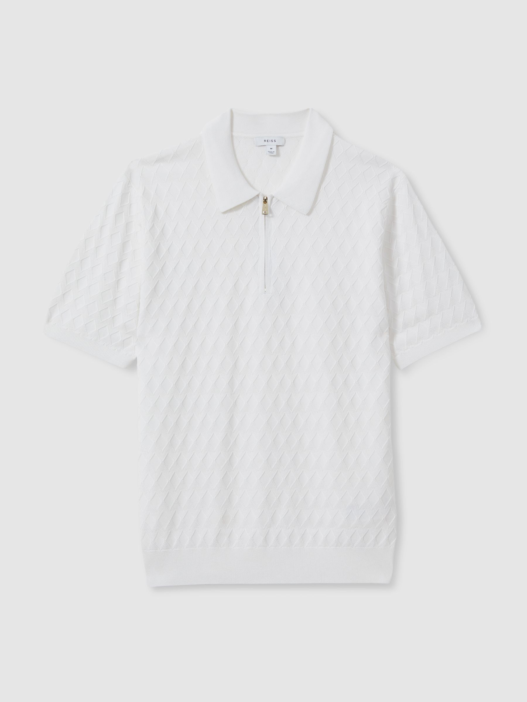Half Zip Knitted Polo Shirt in White - Image 2 of 5