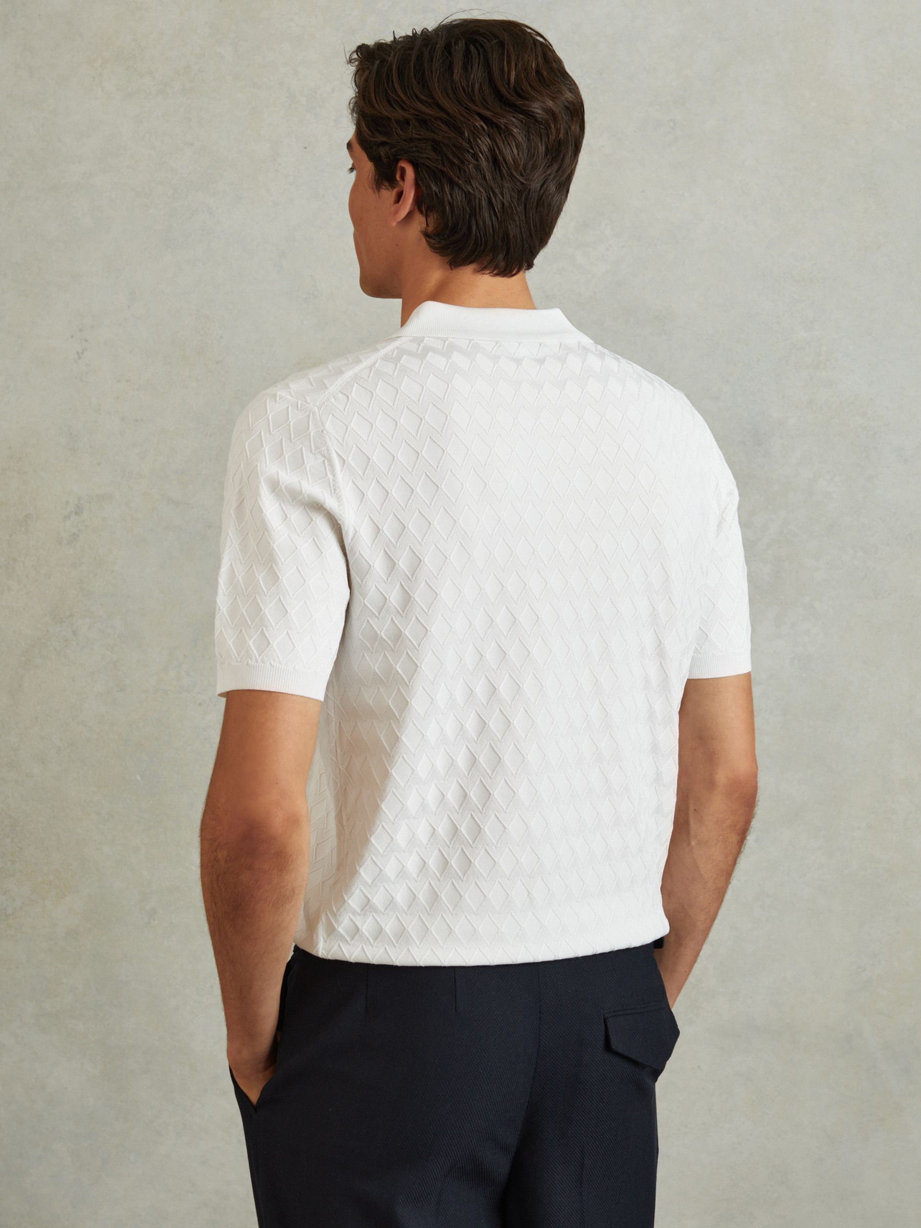Half Zip Knitted Polo Shirt in White - Image 4 of 5