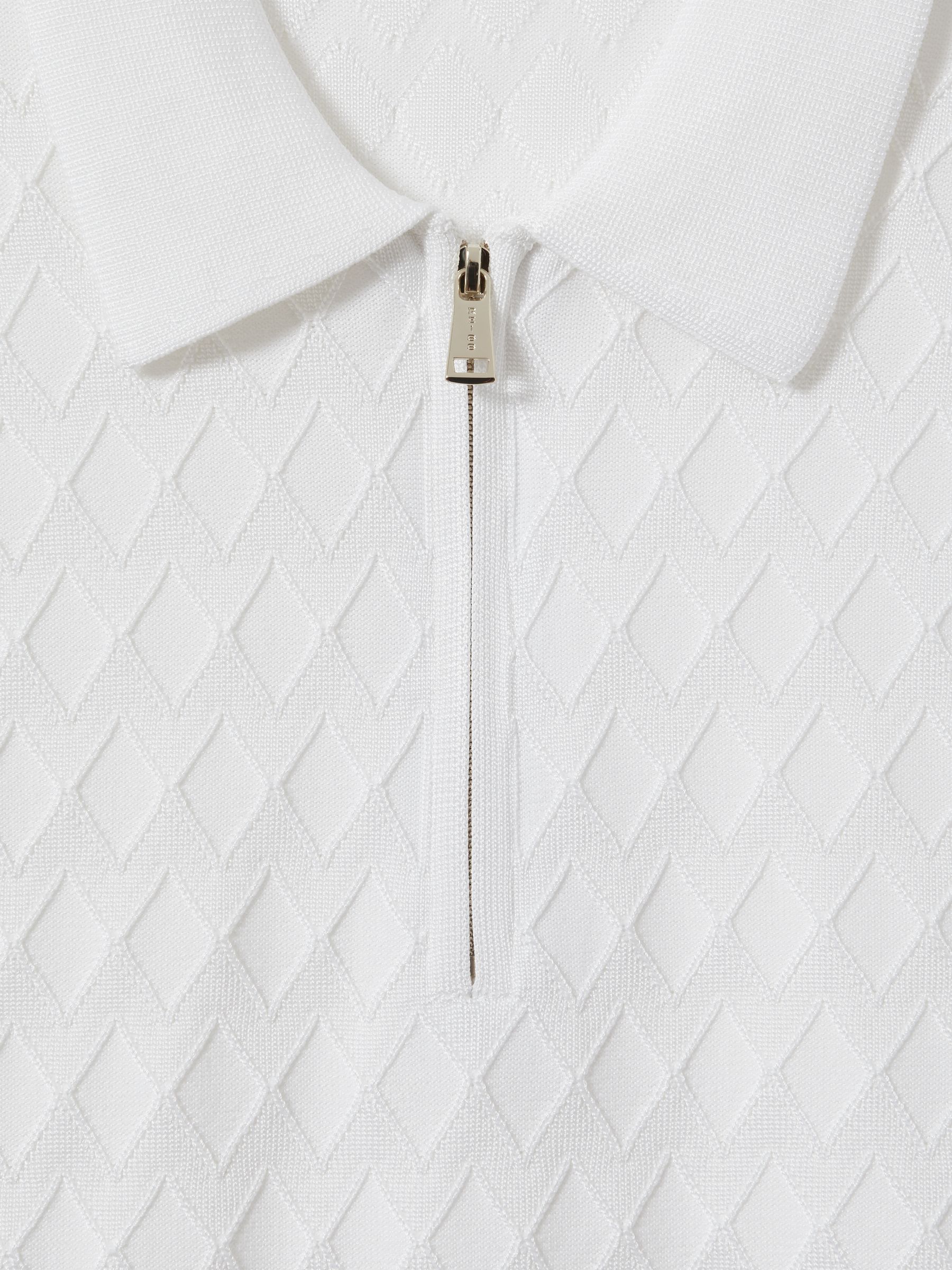 Half Zip Knitted Polo Shirt in White - Image 5 of 5