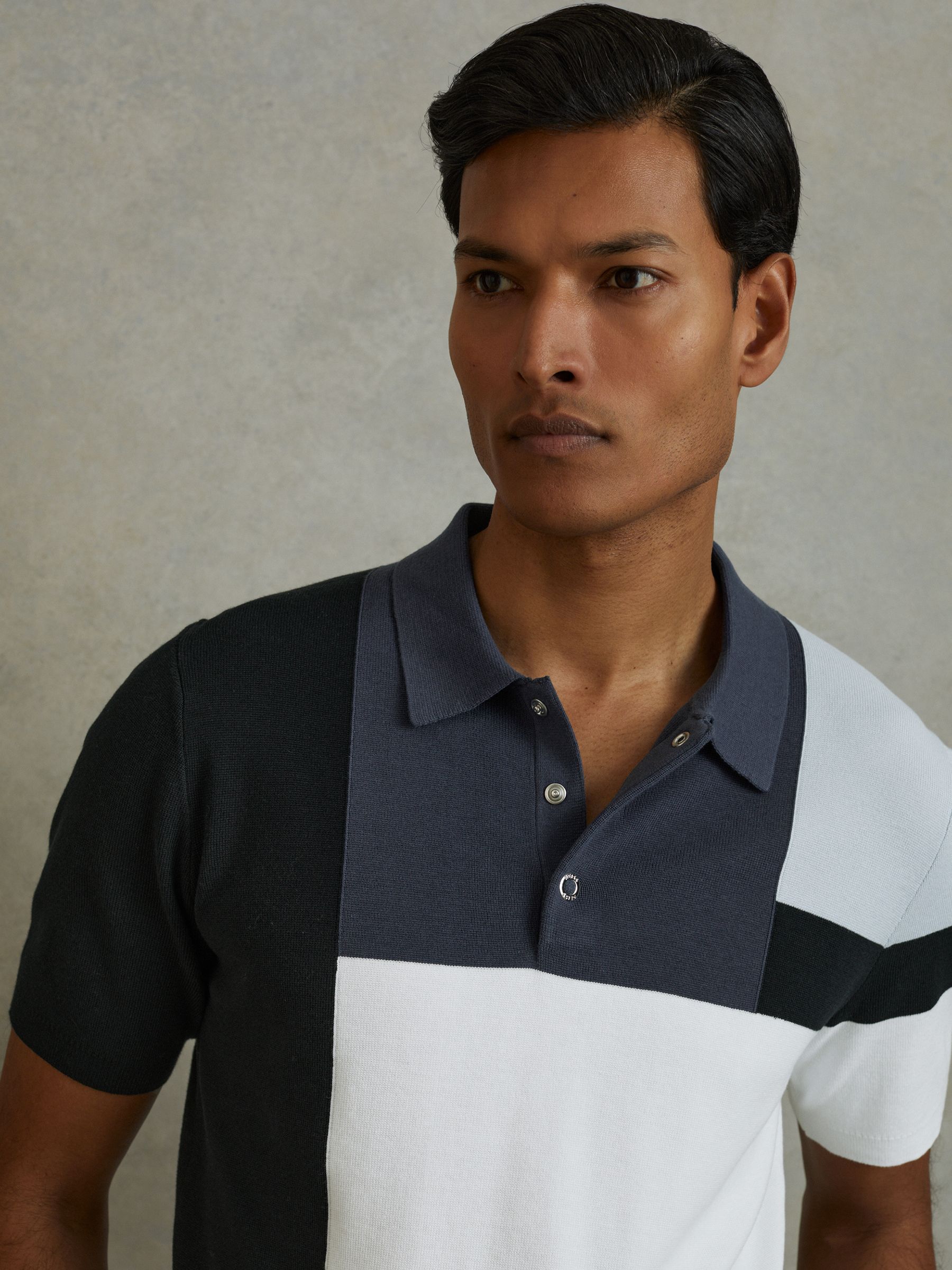 Colourblock Polo Shirt in Blue Multi - Image 3 of 5