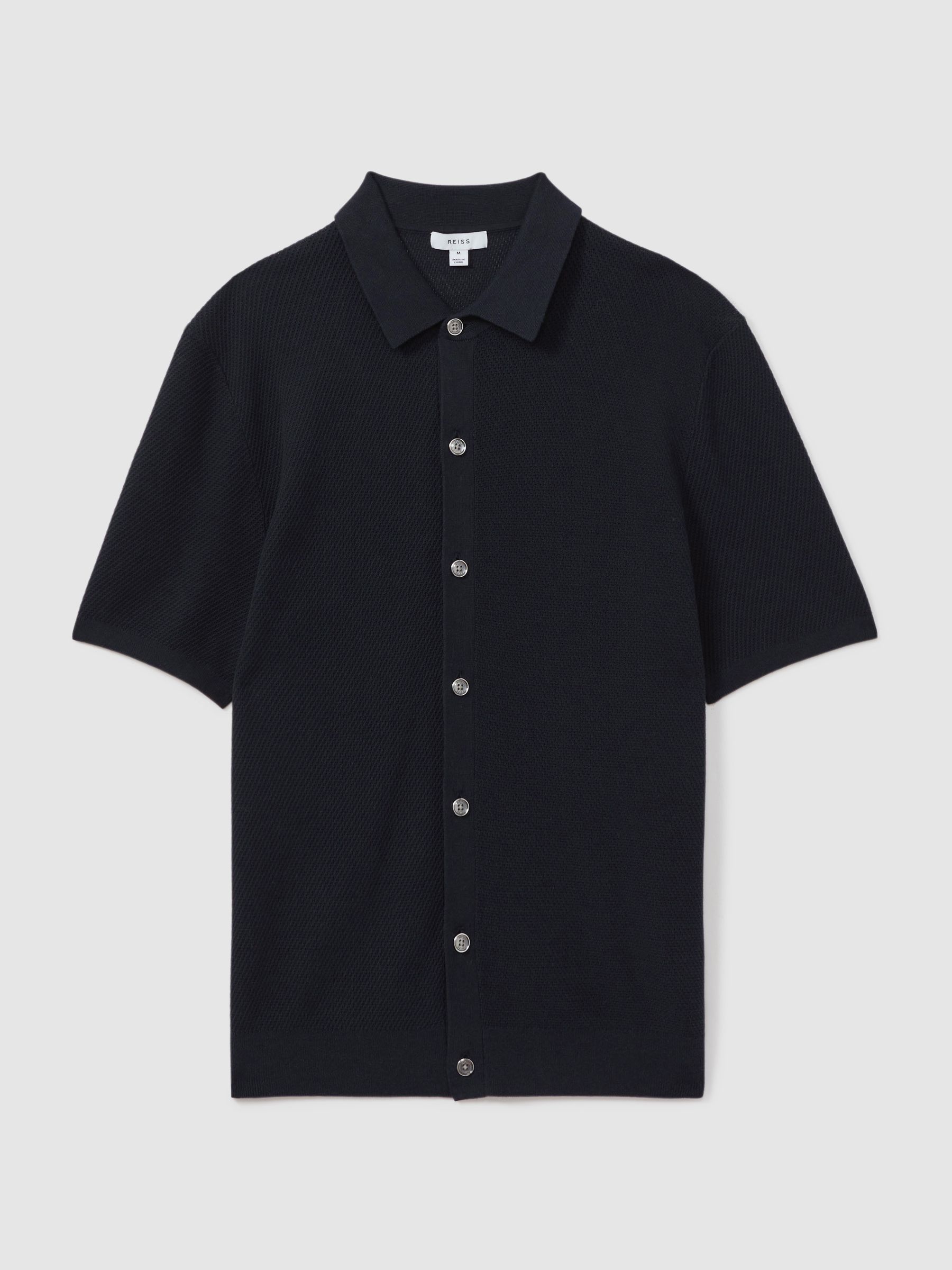 Cotton Blend Textured Shirt in Navy - Image 2 of 6