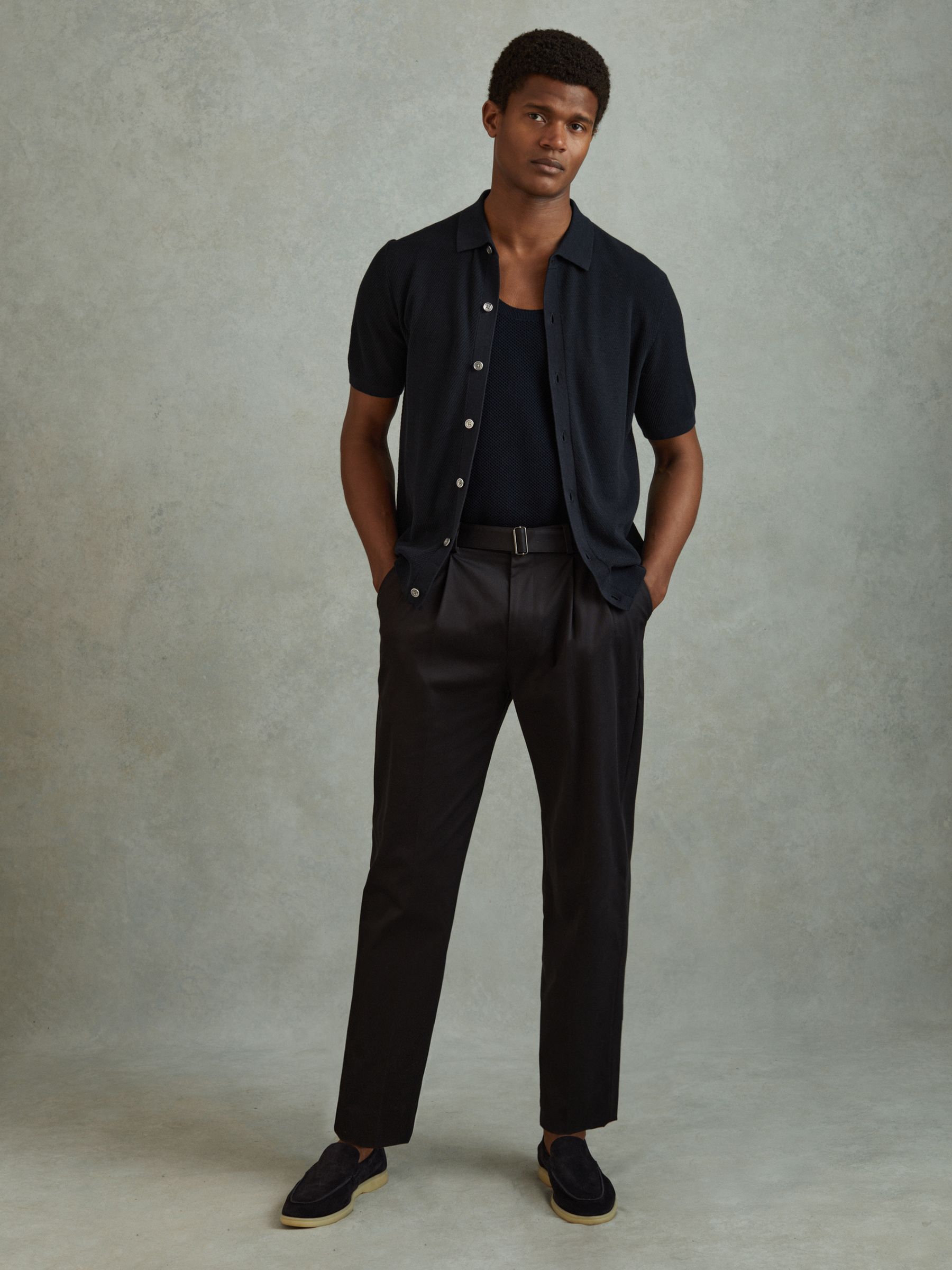 Cotton Blend Textured Shirt in Navy - Image 3 of 6