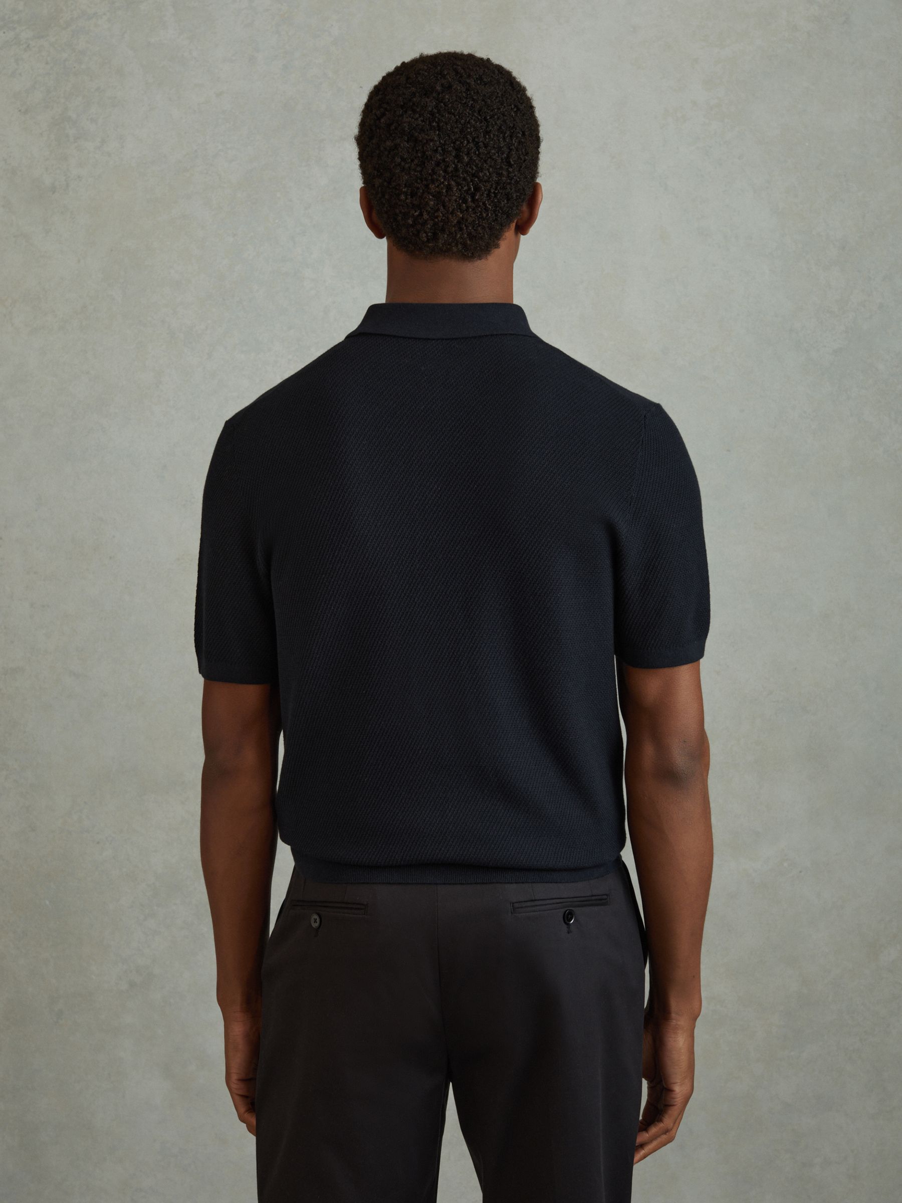 Cotton Blend Textured Shirt in Navy - Image 5 of 6