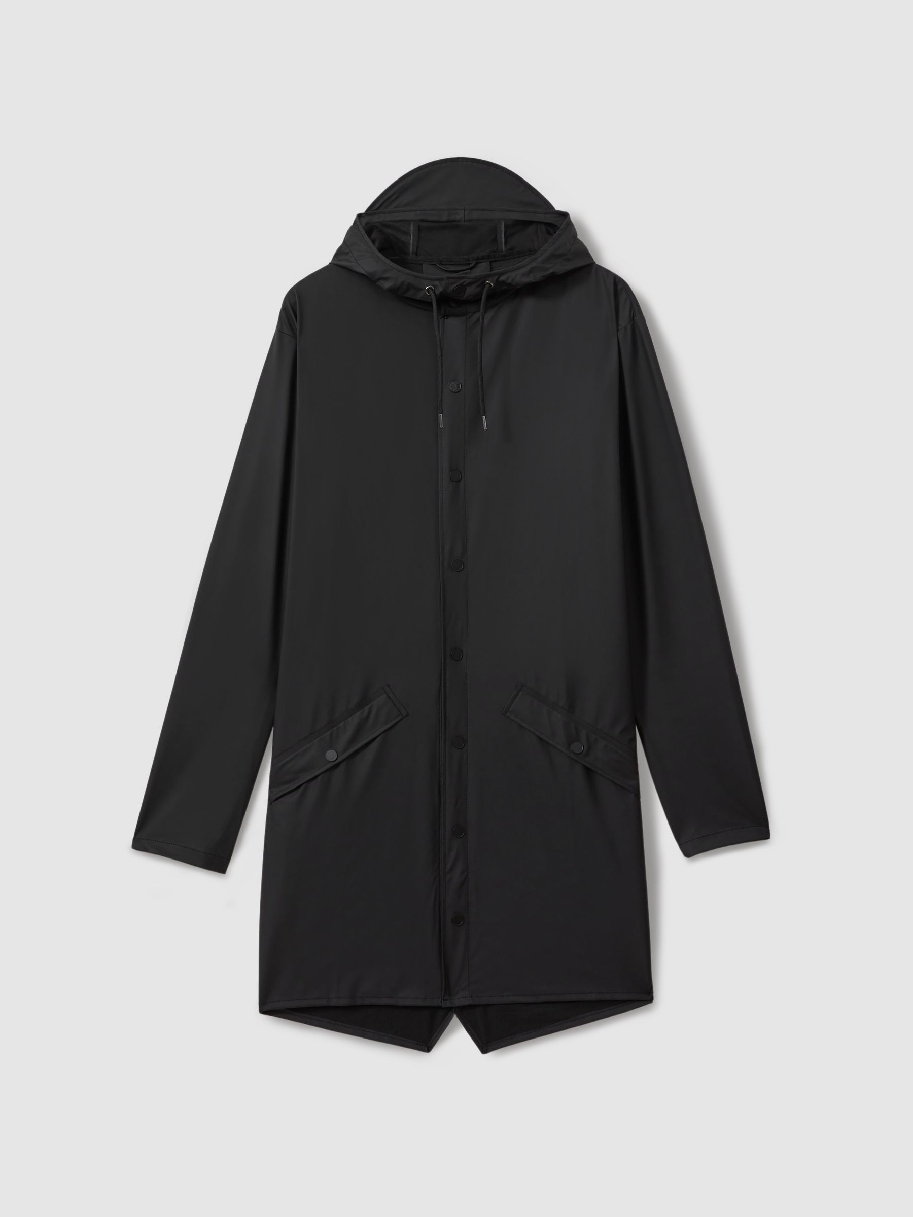 Rains Longline Hooded Raincoat in Black - Image 2 of 5