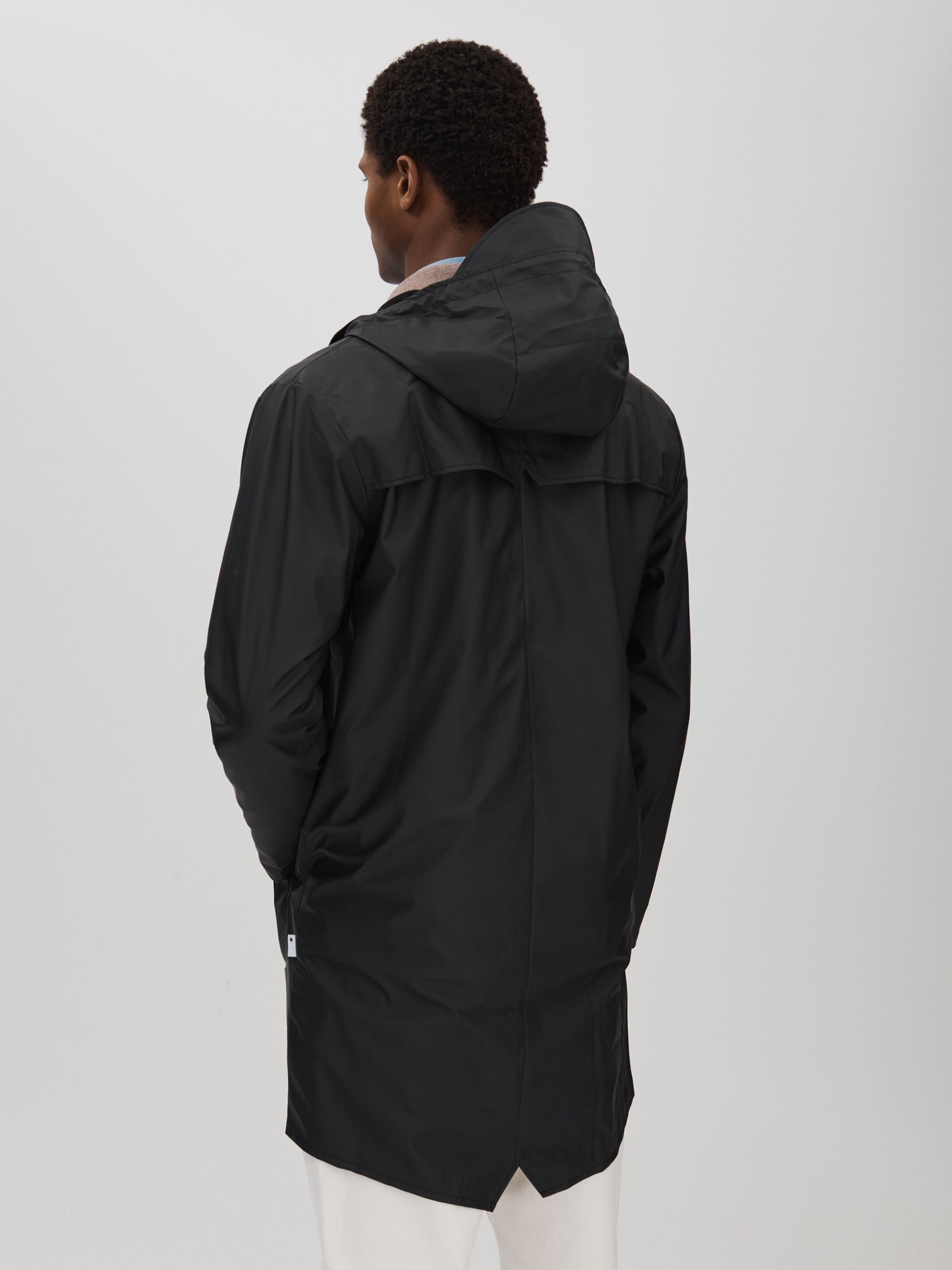 Rains Longline Hooded Raincoat in Black - Image 4 of 5