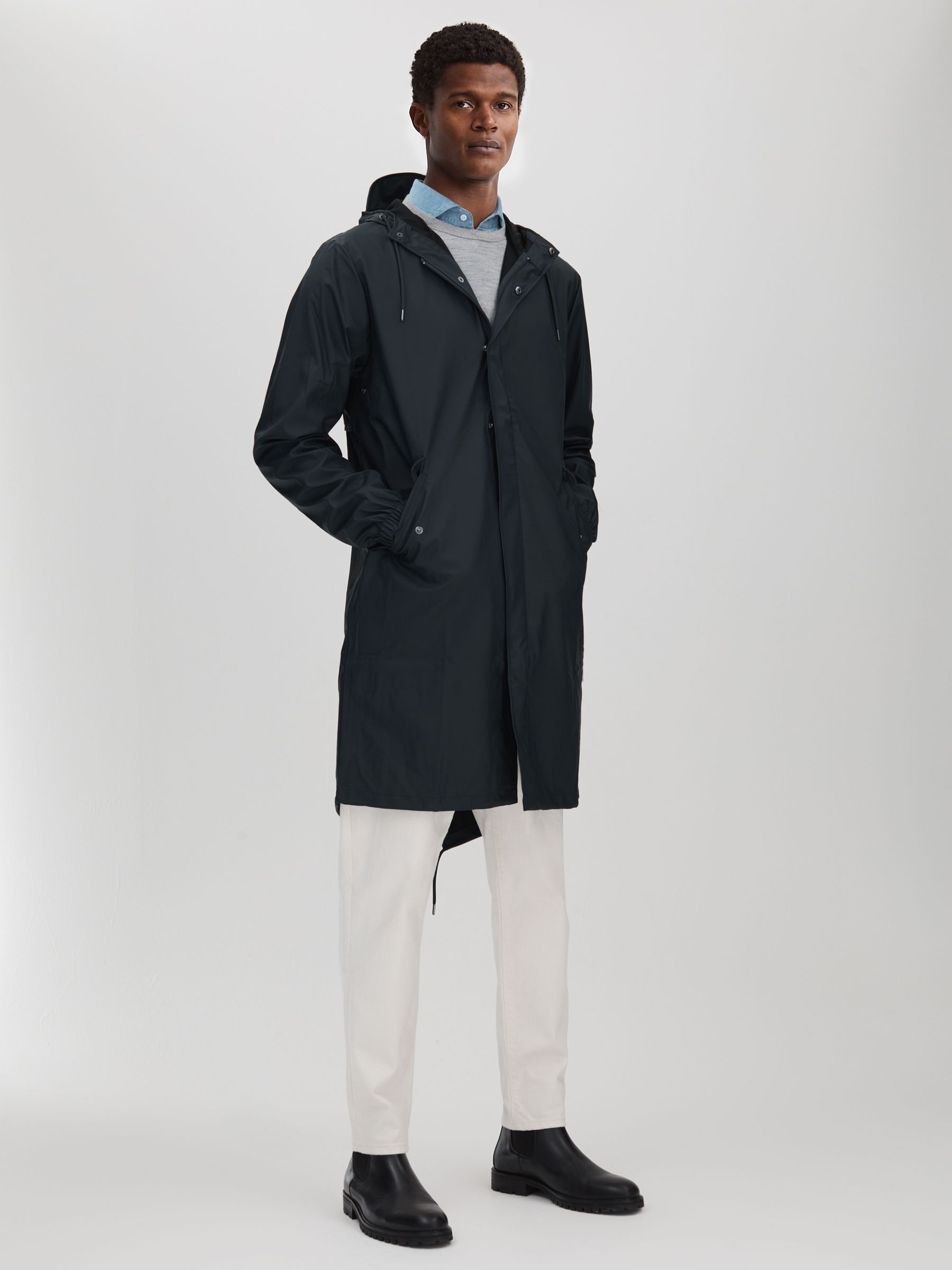 Rains Unisex Fishtail Parka in Navy - Image 1 of 6