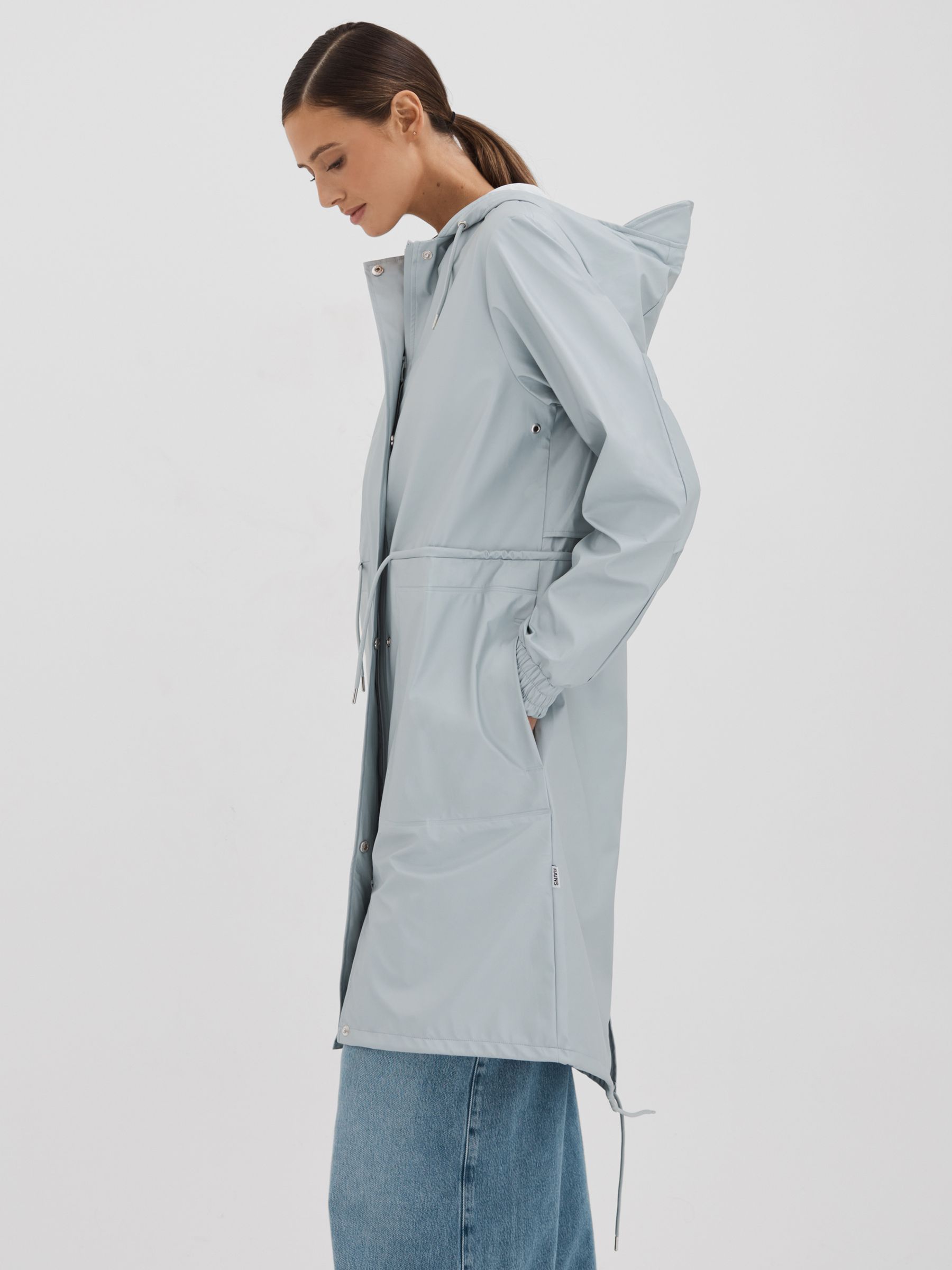 Rains Drawstring Parka Raincoat in Light Blue - Image 1 of 6