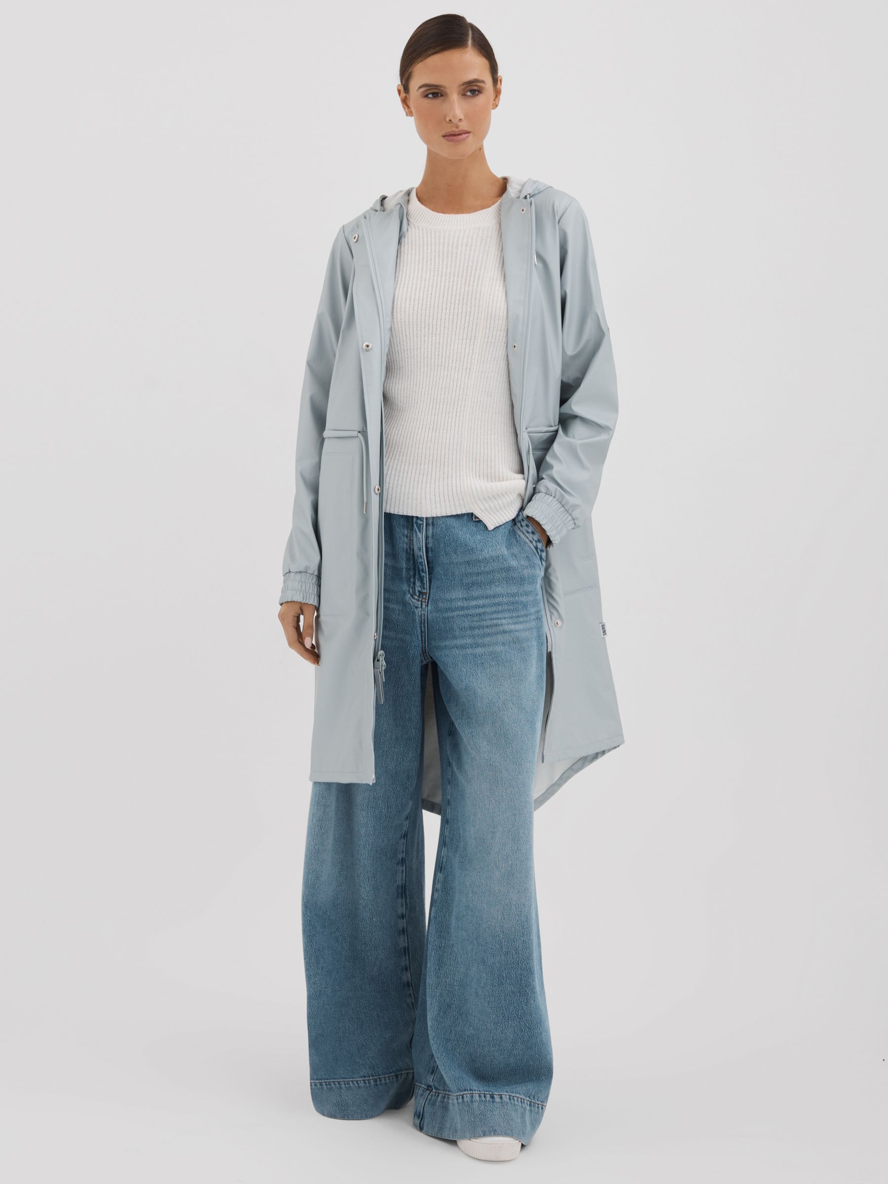 Rains Drawstring Parka Raincoat in Light Blue - Image 3 of 6