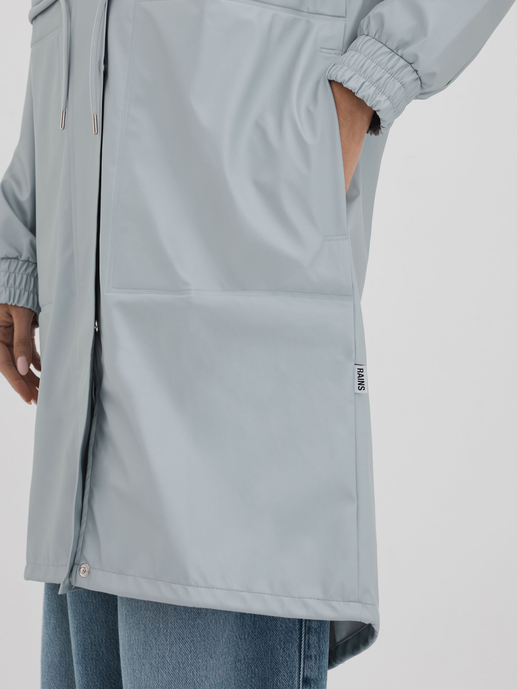 Rains Drawstring Parka Raincoat in Light Blue - Image 4 of 6