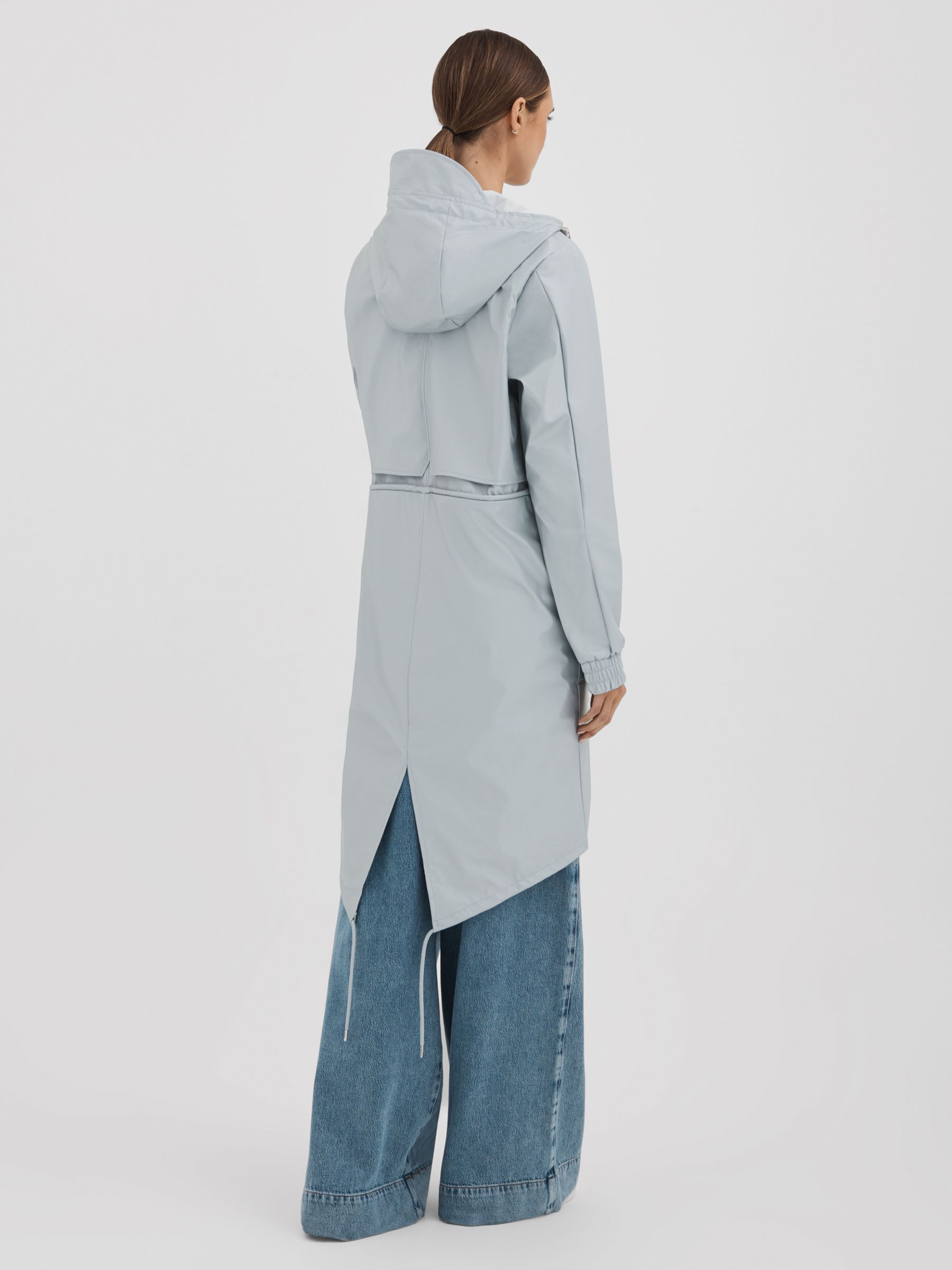 Rains Drawstring Parka Raincoat in Light Blue - Image 5 of 6