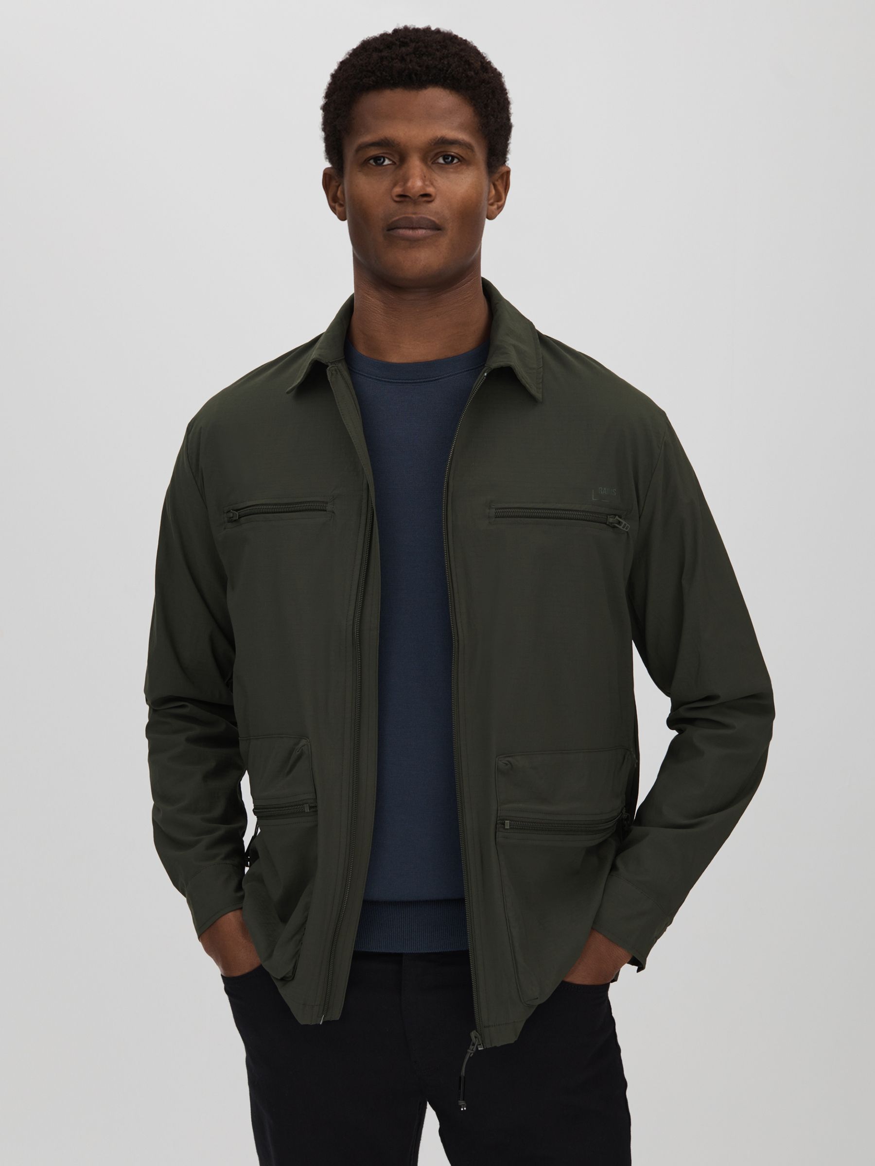 Rains Utility Overshirt in Green - Image 1 of 6