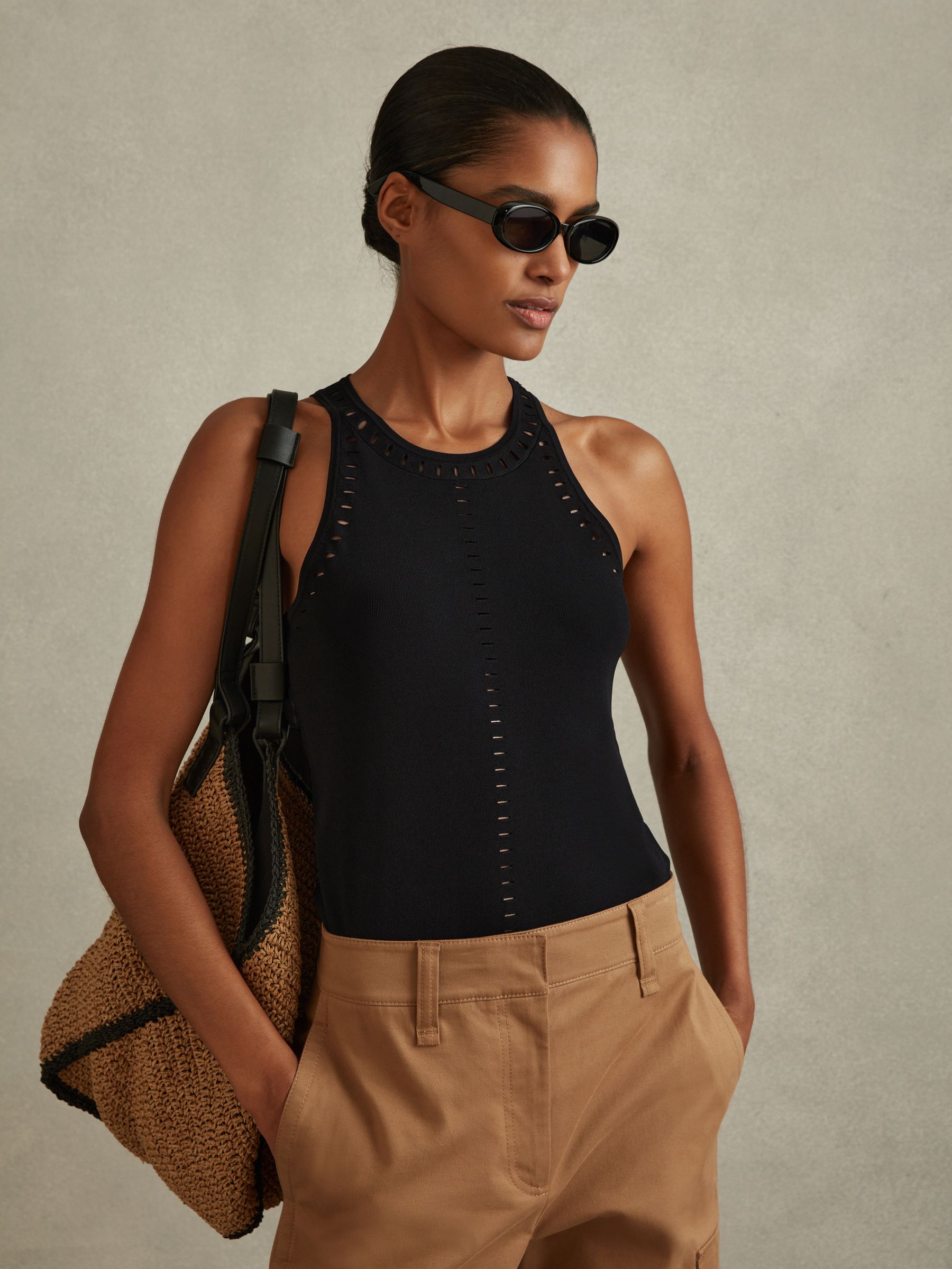 Fitted Cut-Out Detail Vest in Black - Image 1 of 5