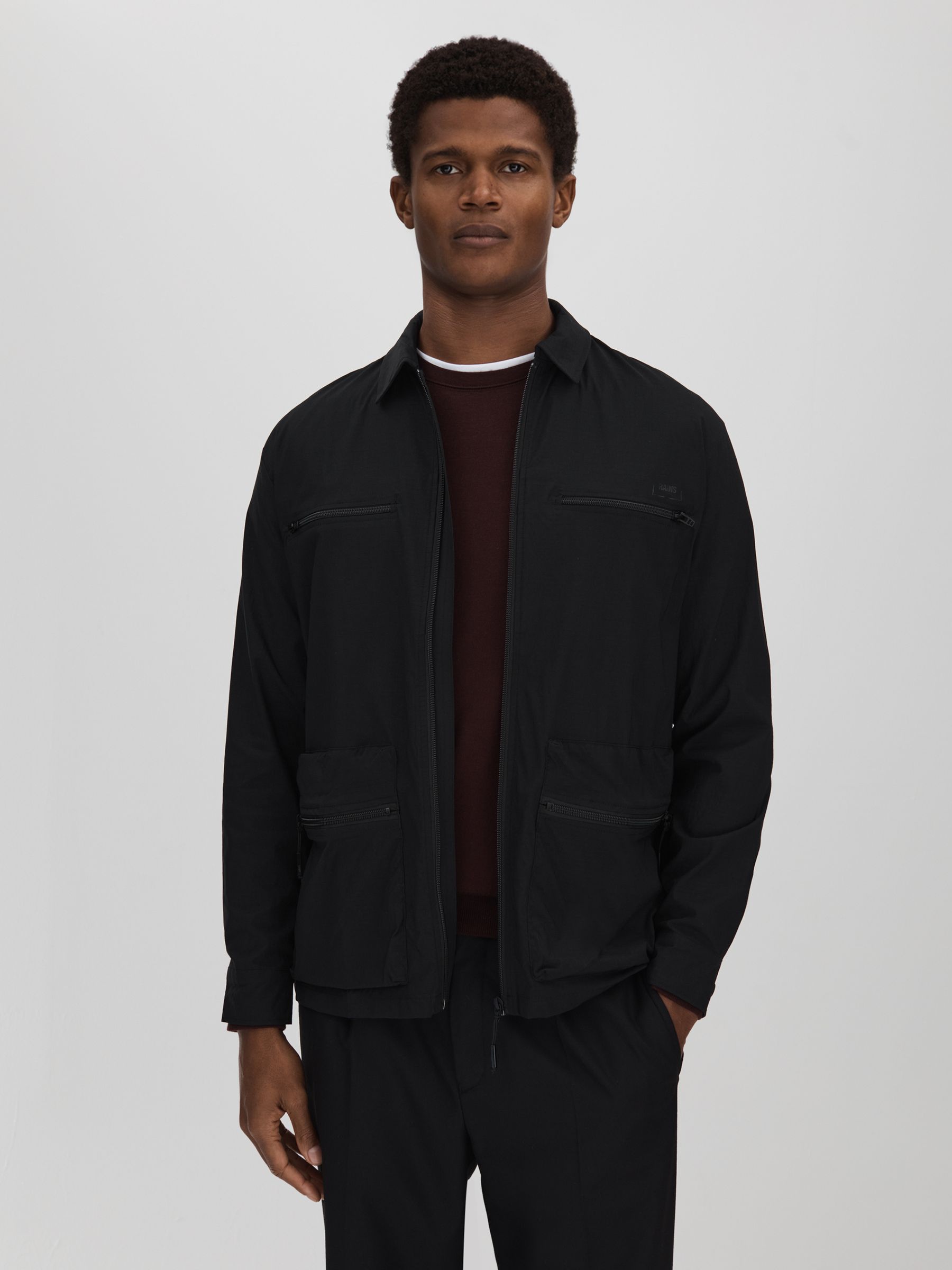 Rains Utility Overshirt in Black - Image 1 of 6