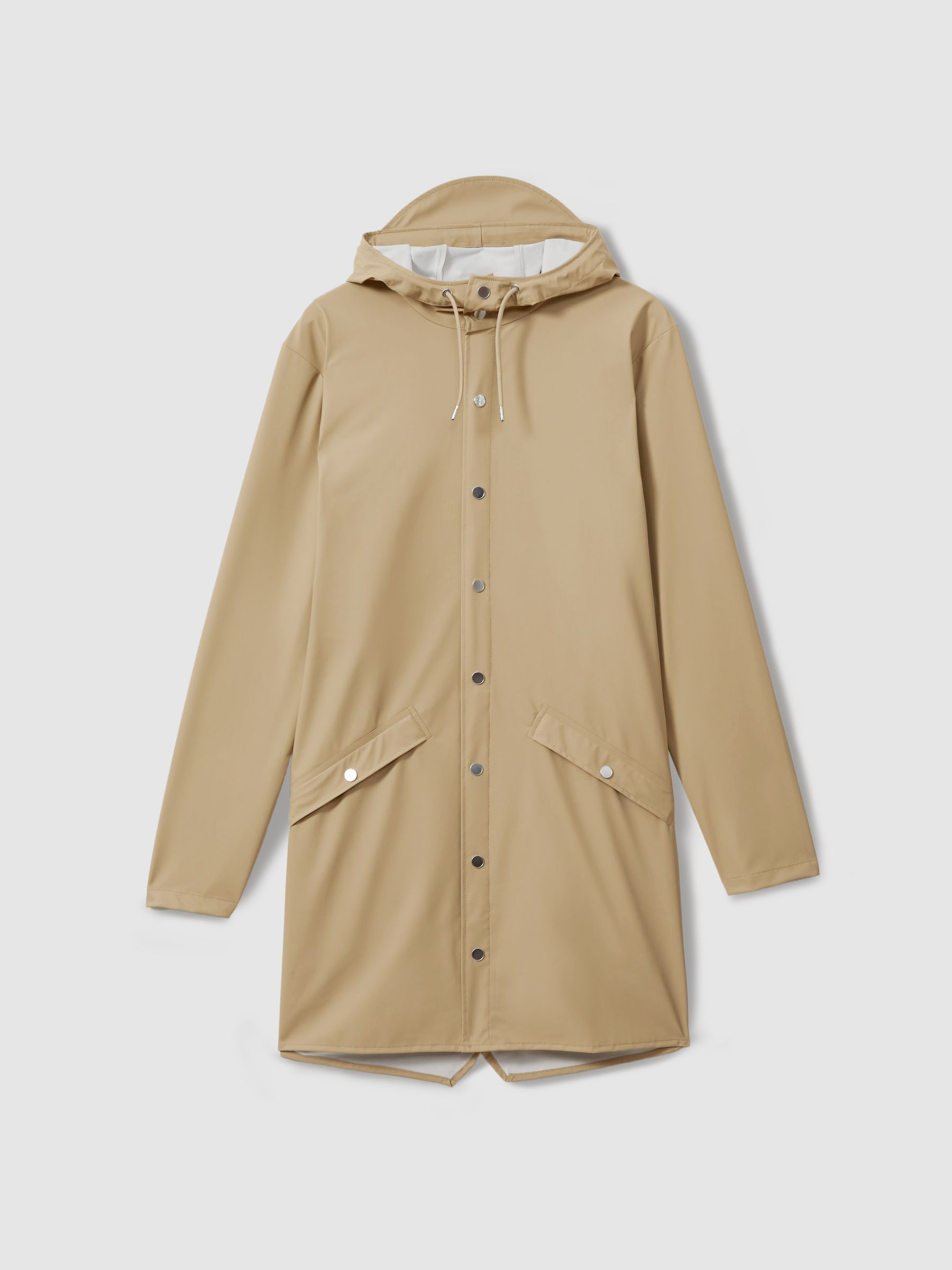 Rains Longline Hooded Raincoat in Sand - Image 2 of 6 Rains Longline Hooded Raincoat in Sand - Image 2 of 6