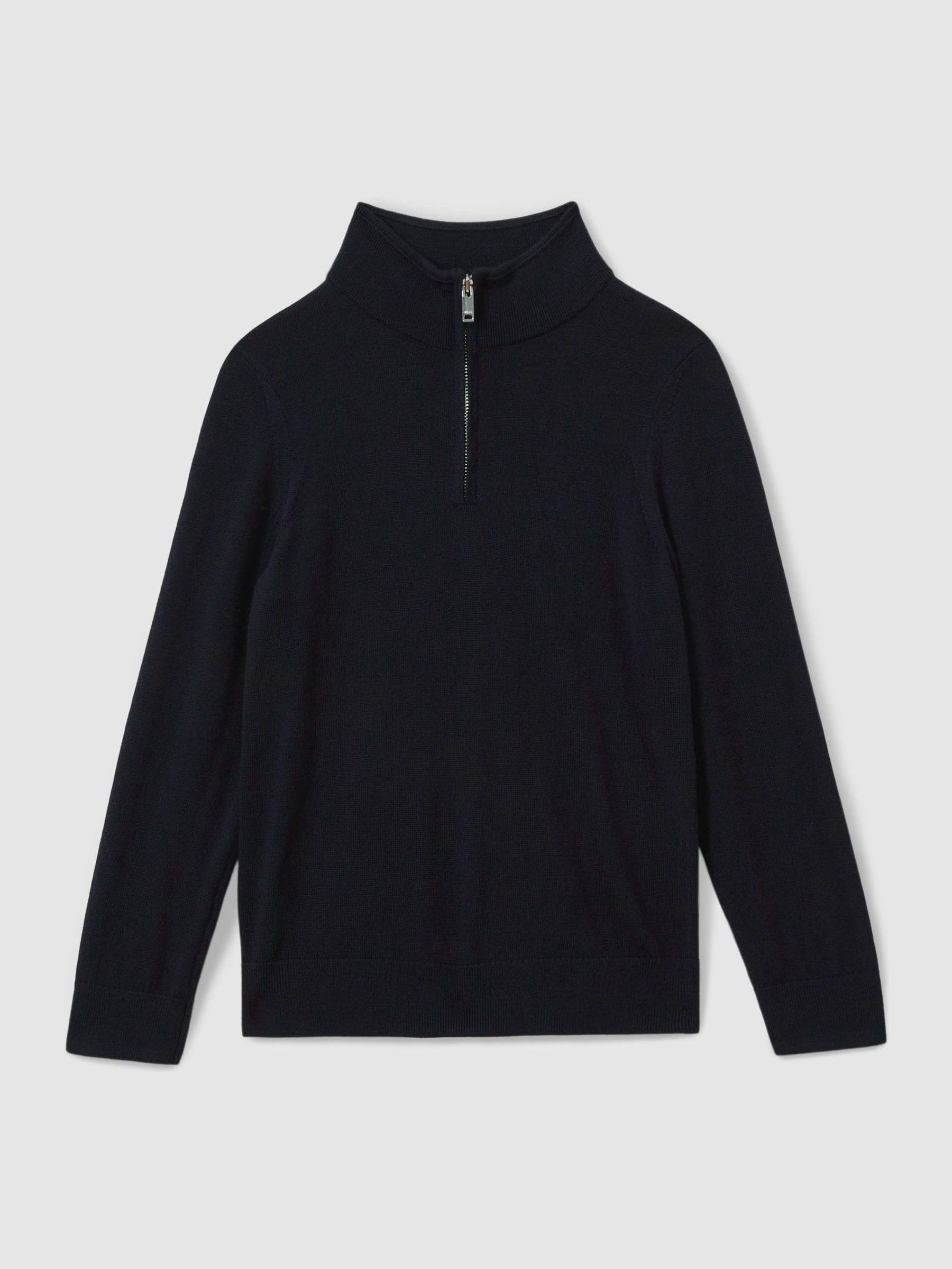 9-13 yrs Merino Wool Half-Zip Funnel Neck Jumper in Navy - Image 2 of 4