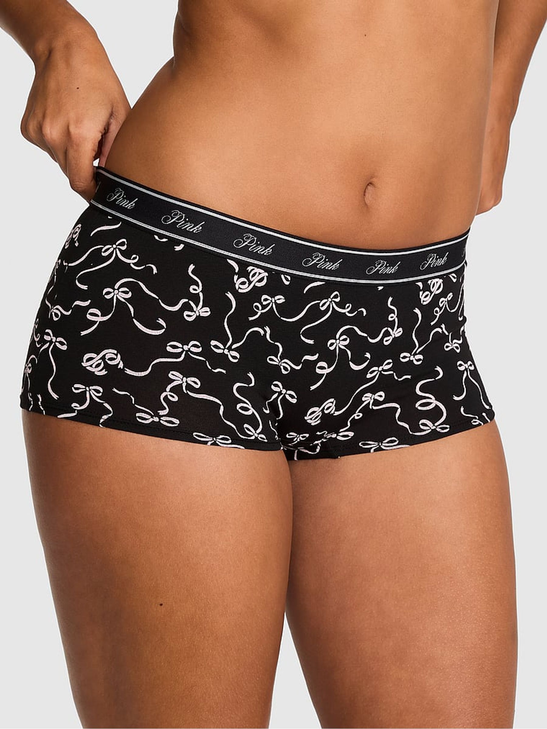 Black and Pink Bows Boyshort Cotton Logo Knickers - Image 1 of 2