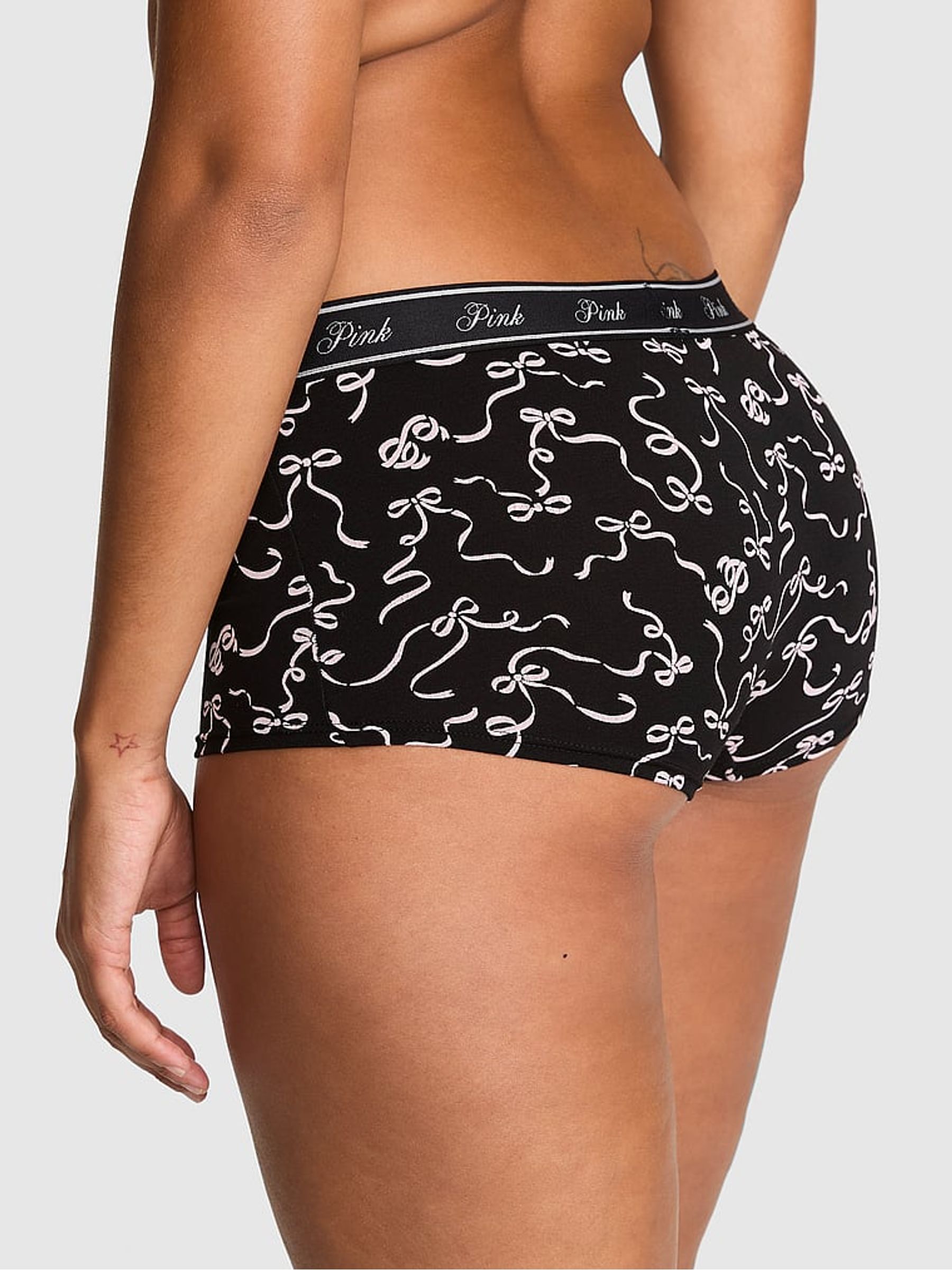 Black and Pink Bows Boyshort Cotton Logo Knickers - Image 2 of 2 Black and Pink Bows Boyshort Cotton Logo Knickers - Image 2 of 2