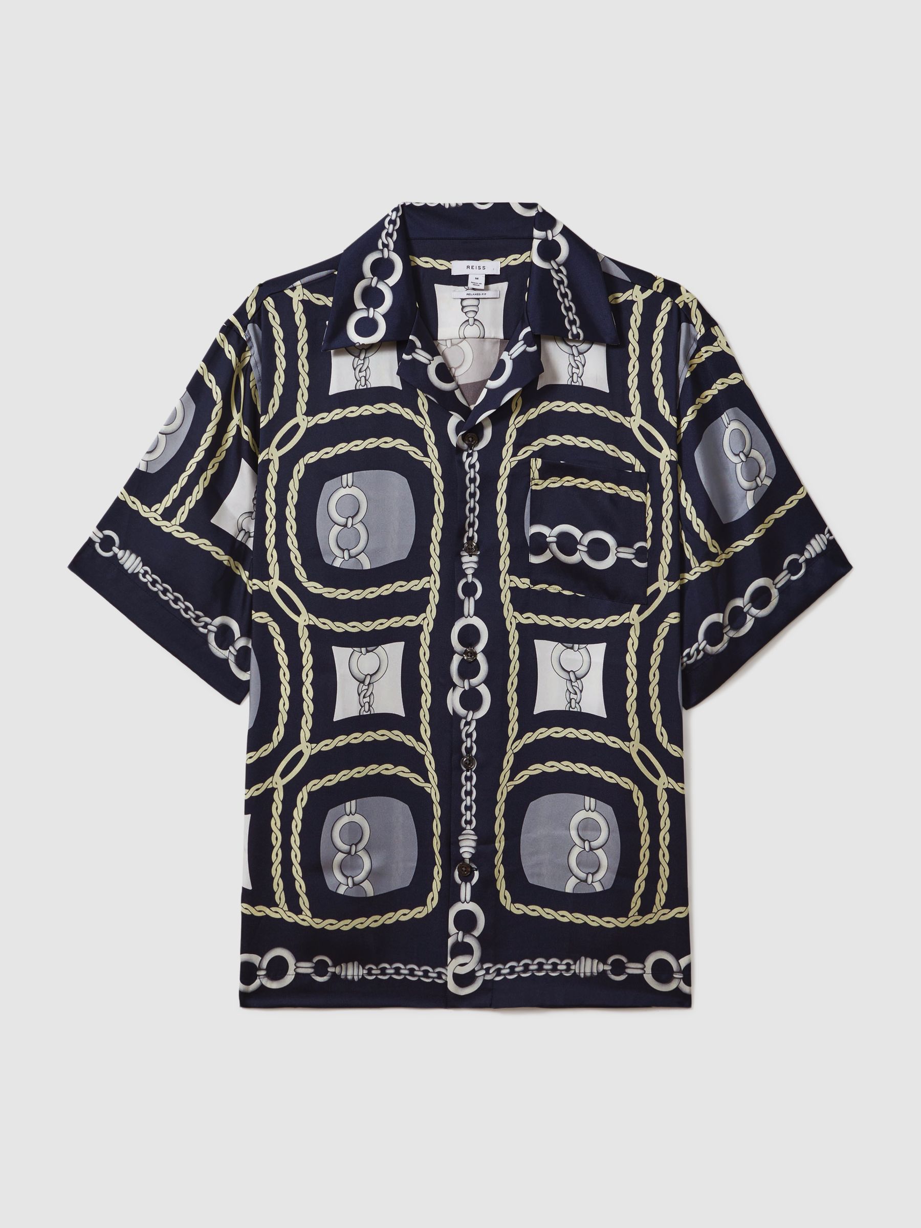 Chain Print Cuban Collar Shirt in Navy - Image 2 of 5