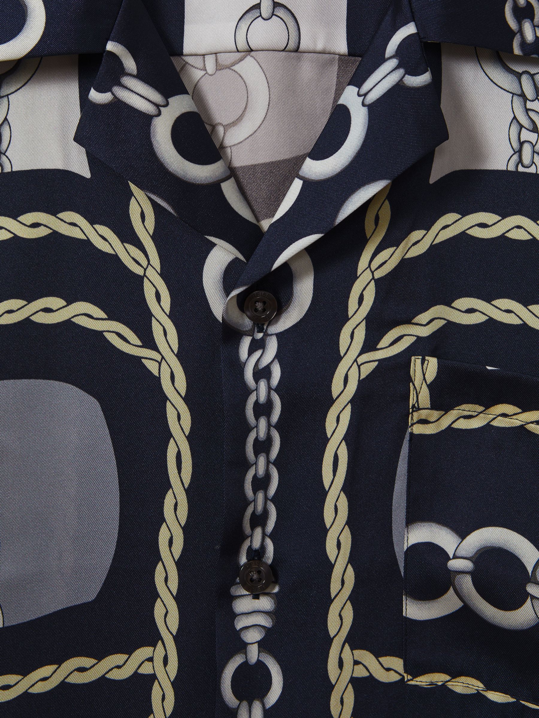 Chain Print Cuban Collar Shirt in Navy - Image 5 of 5