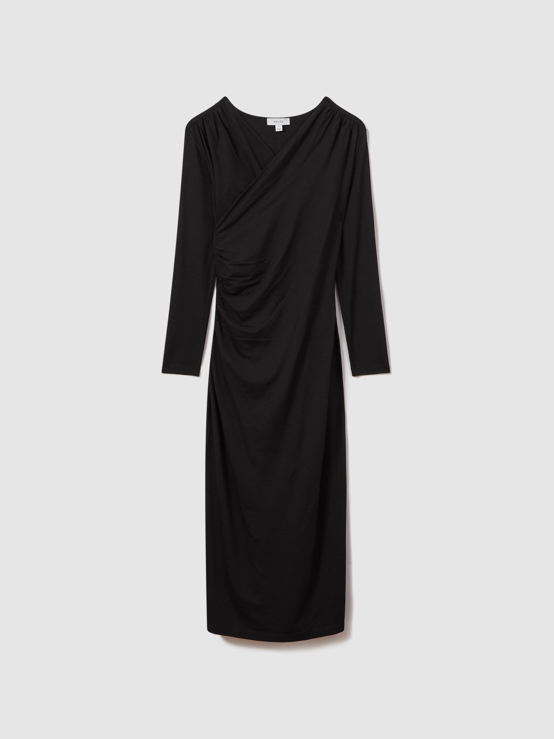 Jersey Wrap Front Midi Dress in Black - Image 2 of 5
