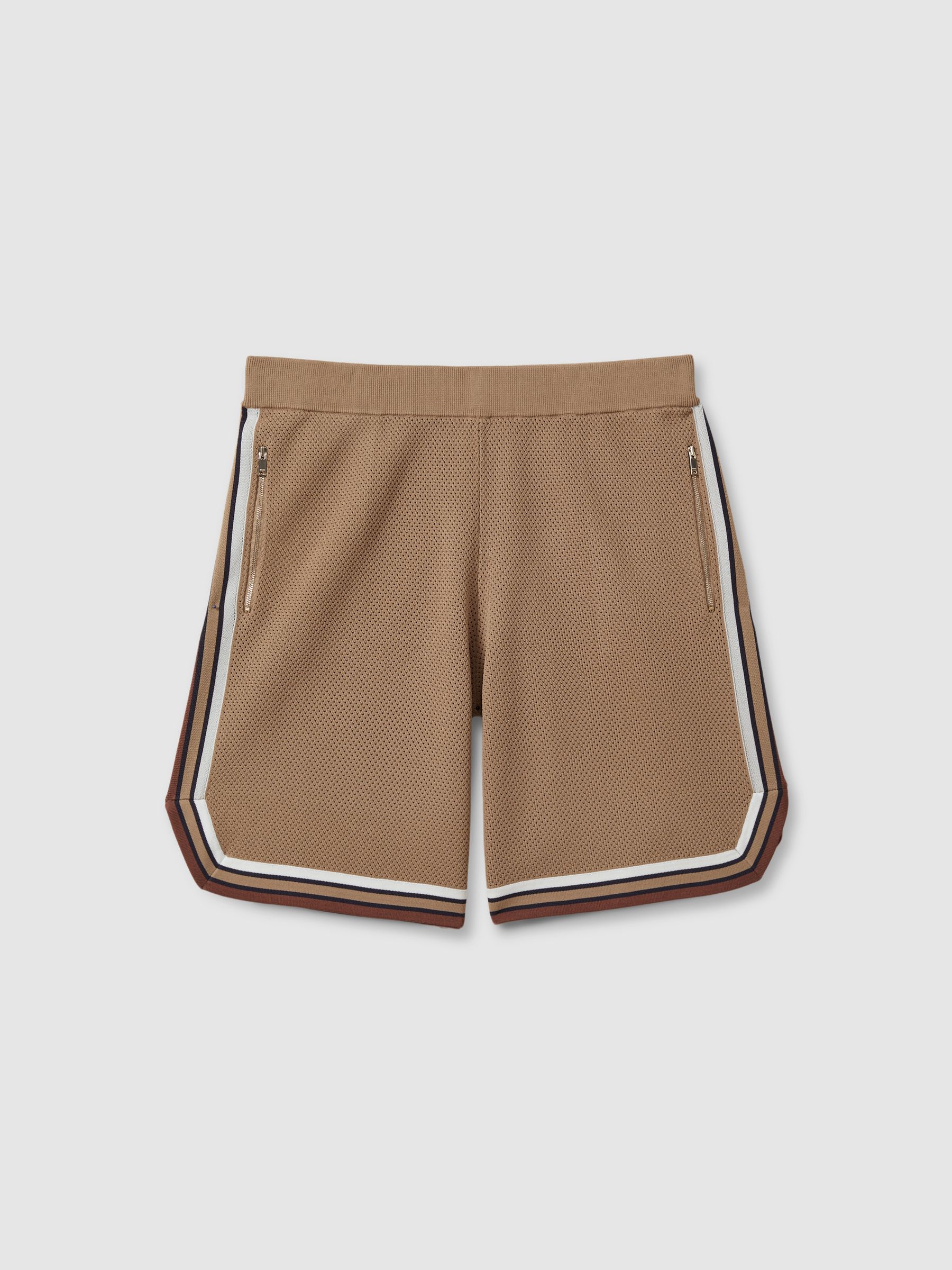 Knitted Elasticated Waist Shorts in Camel Multi - Image 2 of 5