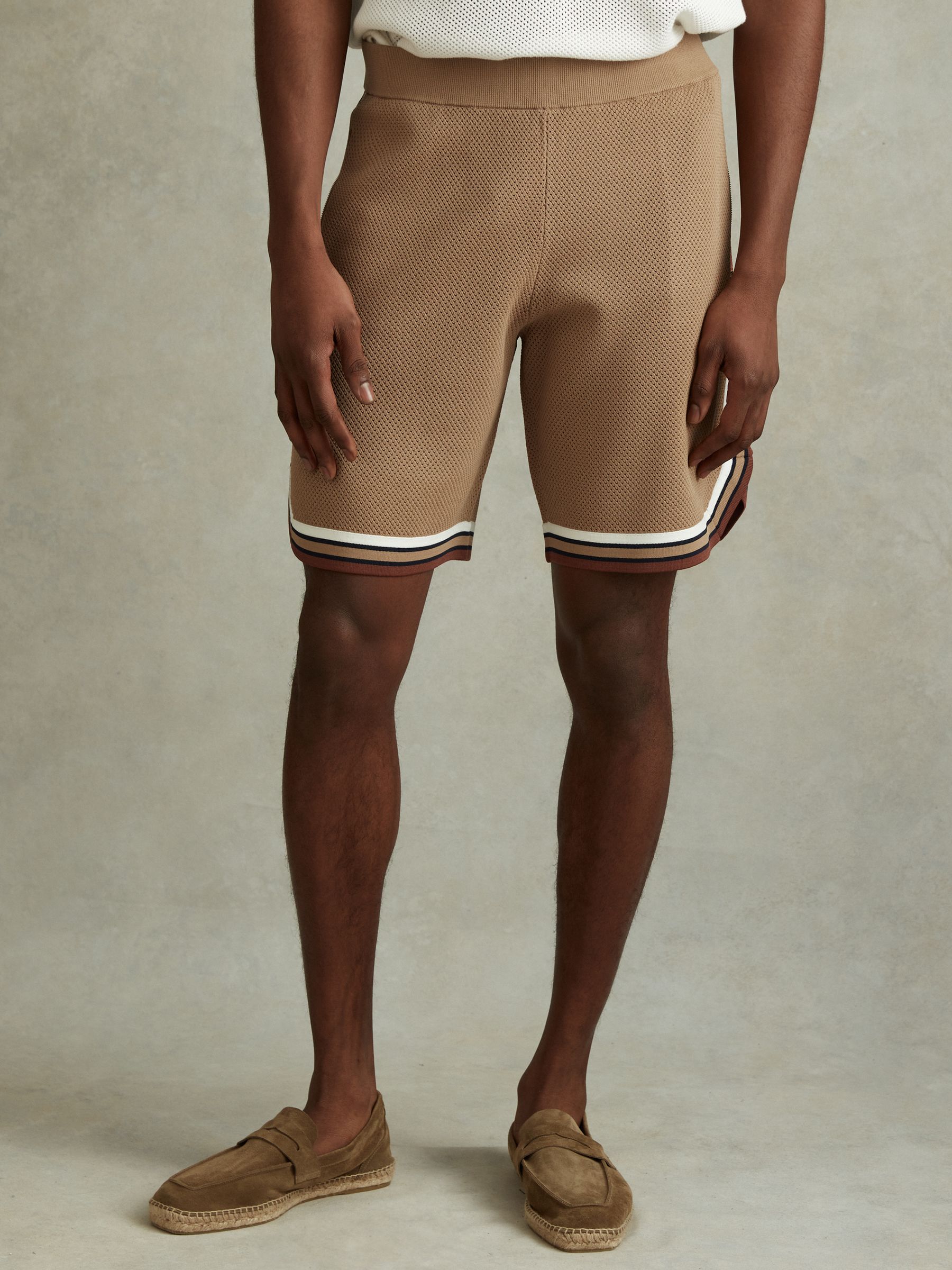 Knitted Elasticated Waist Shorts in Camel Multi - Image 3 of 5