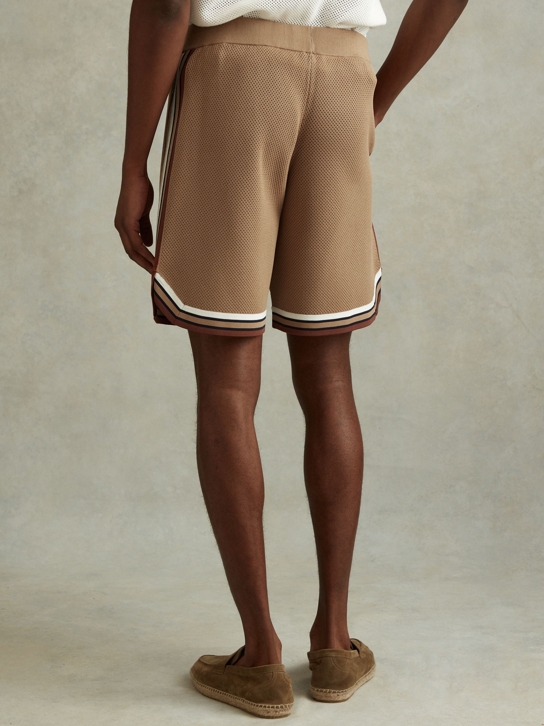 Knitted Elasticated Waist Shorts in Camel Multi - Image 4 of 5