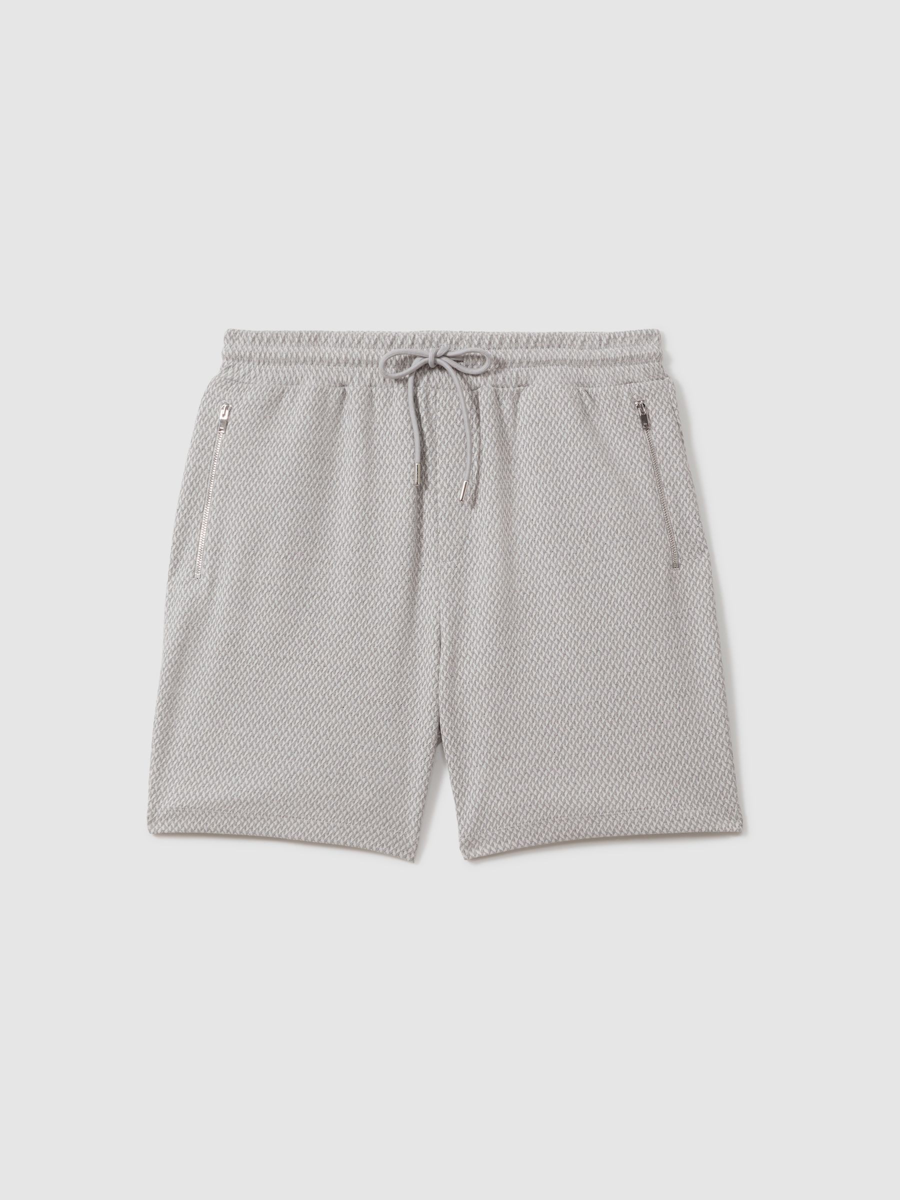 Cotton Blend Jacquard Drawstring Shorts in Light Grey - Image 2 of 6