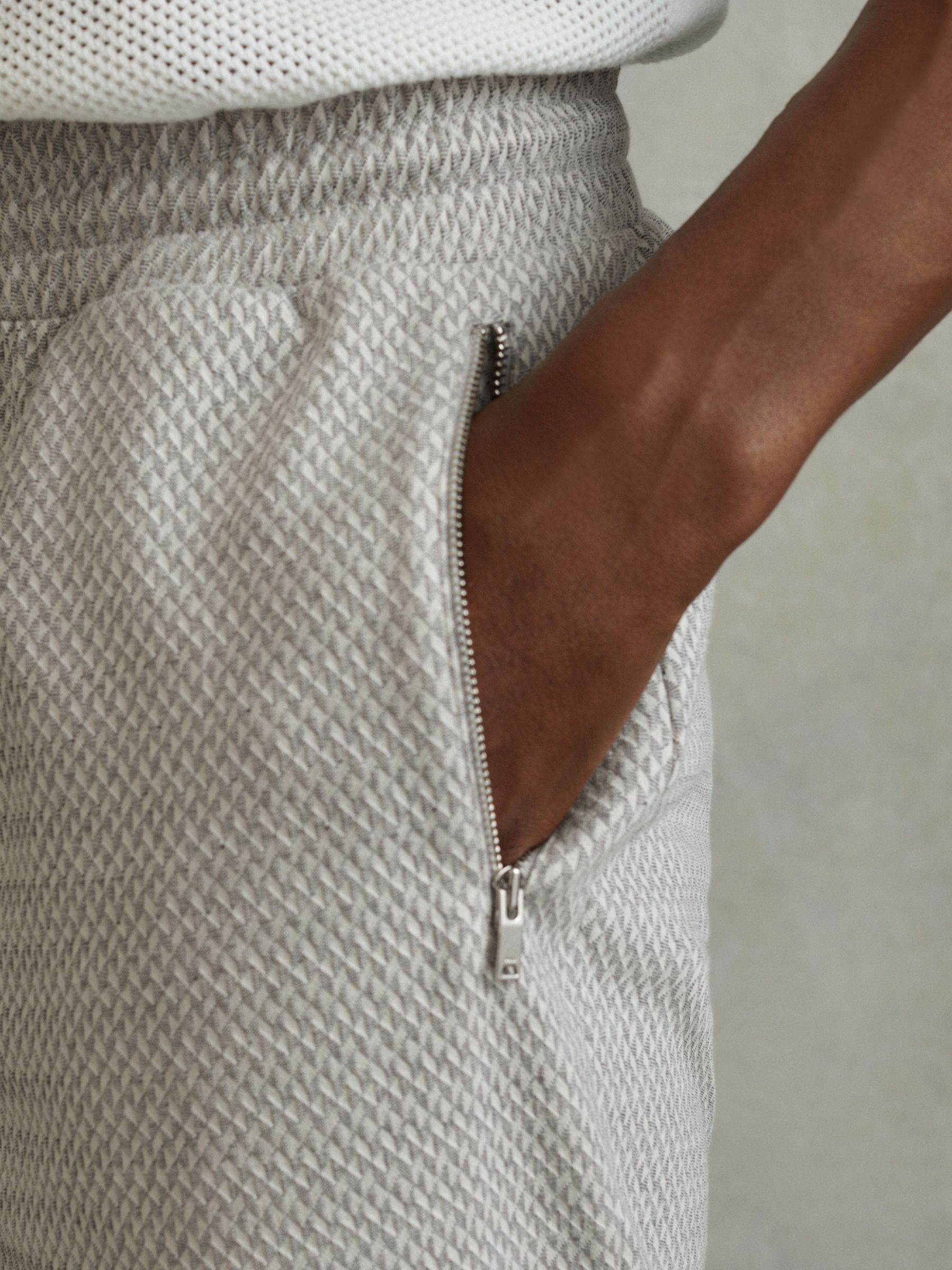 Cotton Blend Jacquard Drawstring Shorts in Light Grey - Image 4 of 6